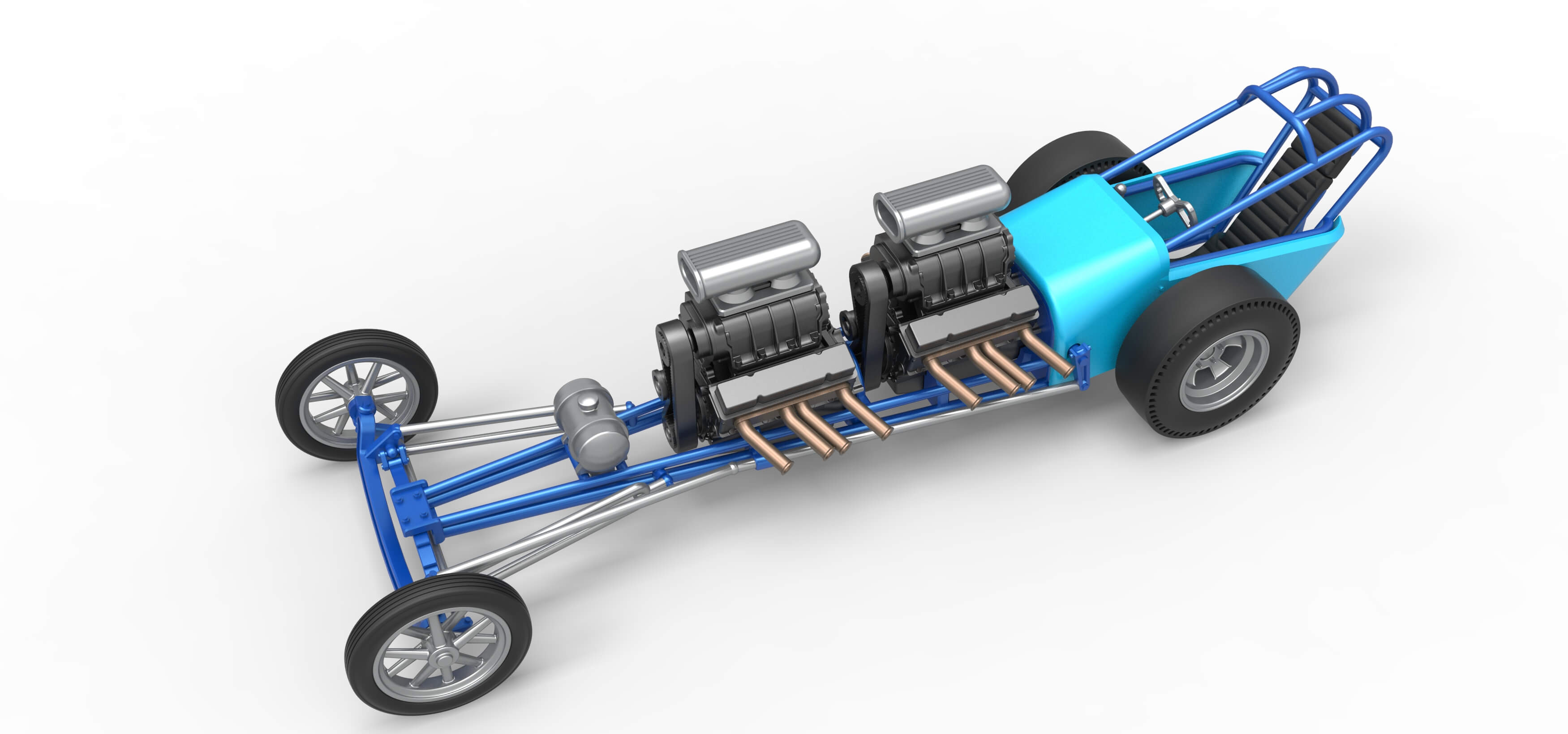 Front Engine Old School Dragster With 2 V8 Version 2 1:25 3D Model