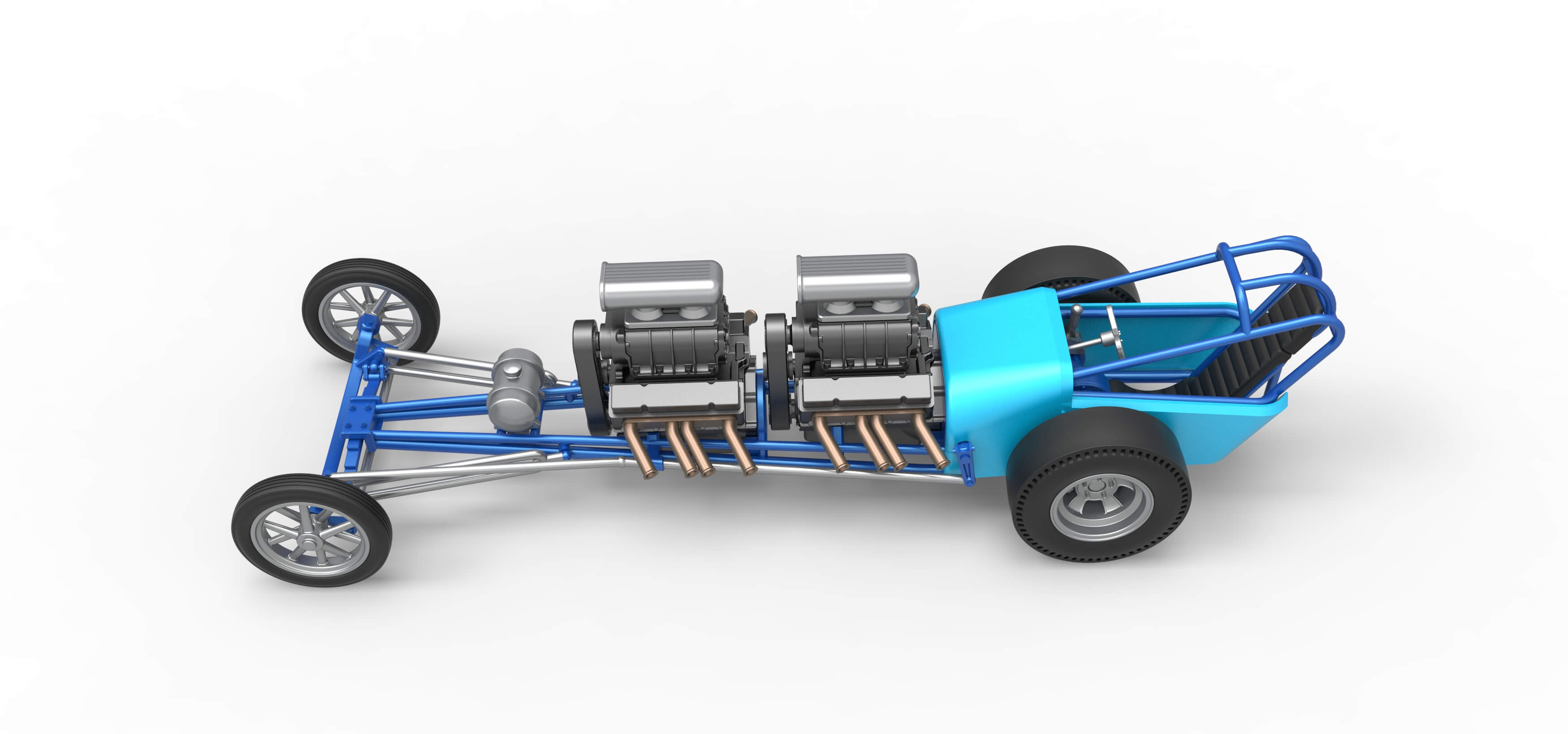 Front Engine Old School Dragster With 2 V8 Version 2 1:25 3D Model