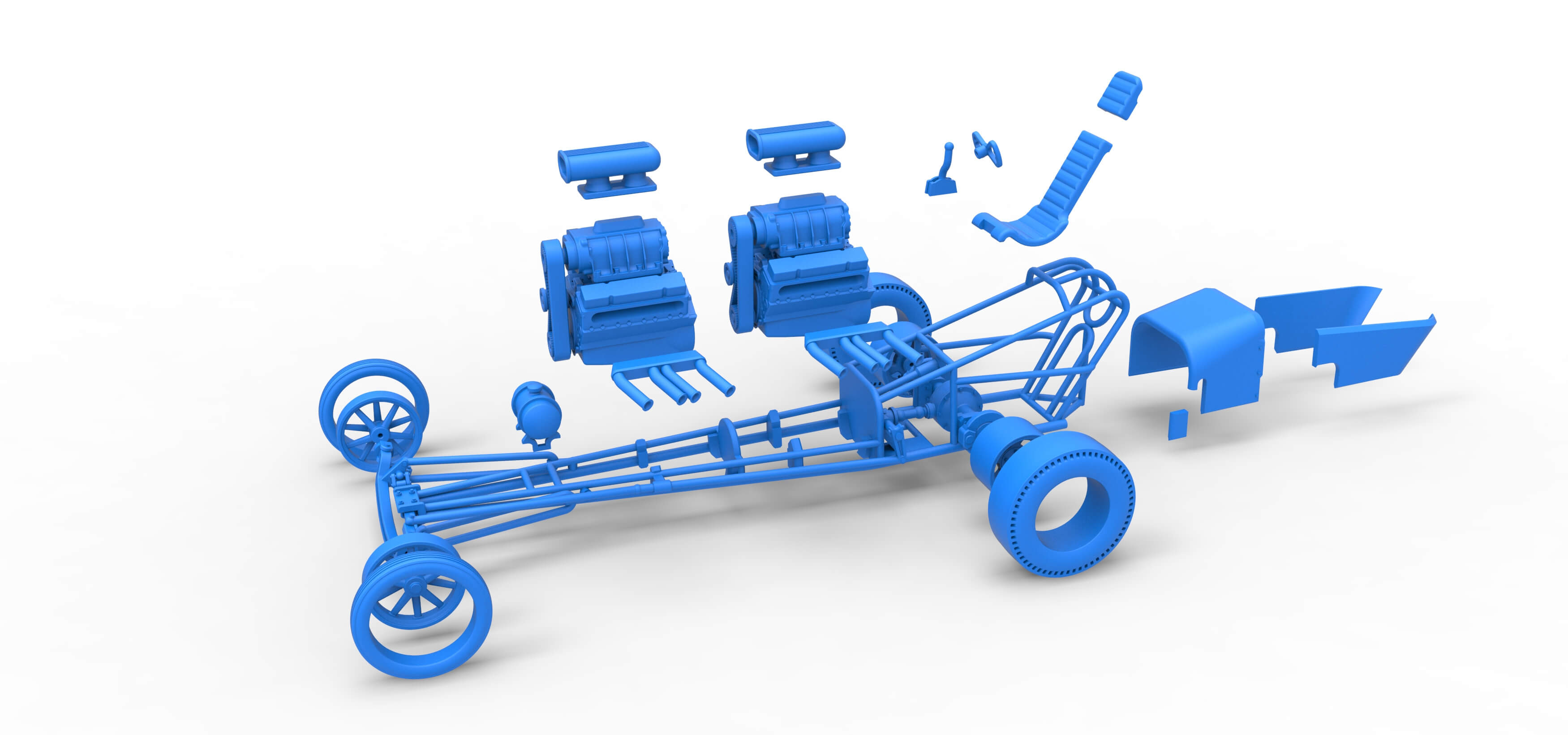 Front Engine Old School Dragster With 2 V8 Version 2 1:25 3D Model