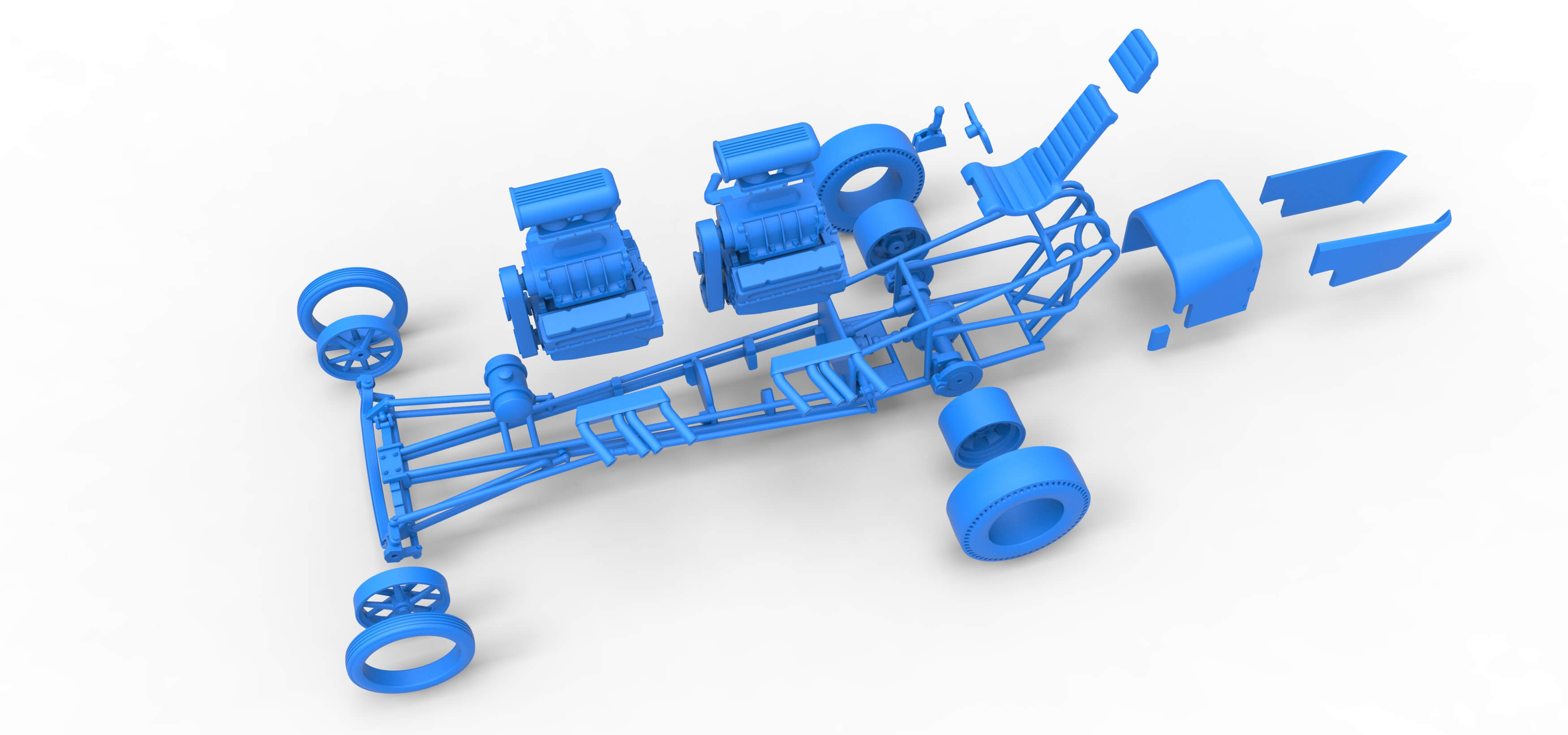 Front Engine Old School Dragster With 2 V8 Version 2 1:25 3D Model