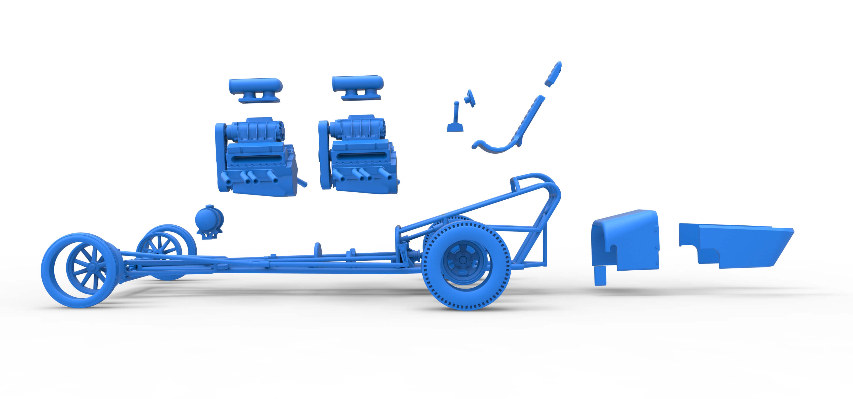Front Engine Old School Dragster With 2 V8 Version 2 1:25 3D Model
