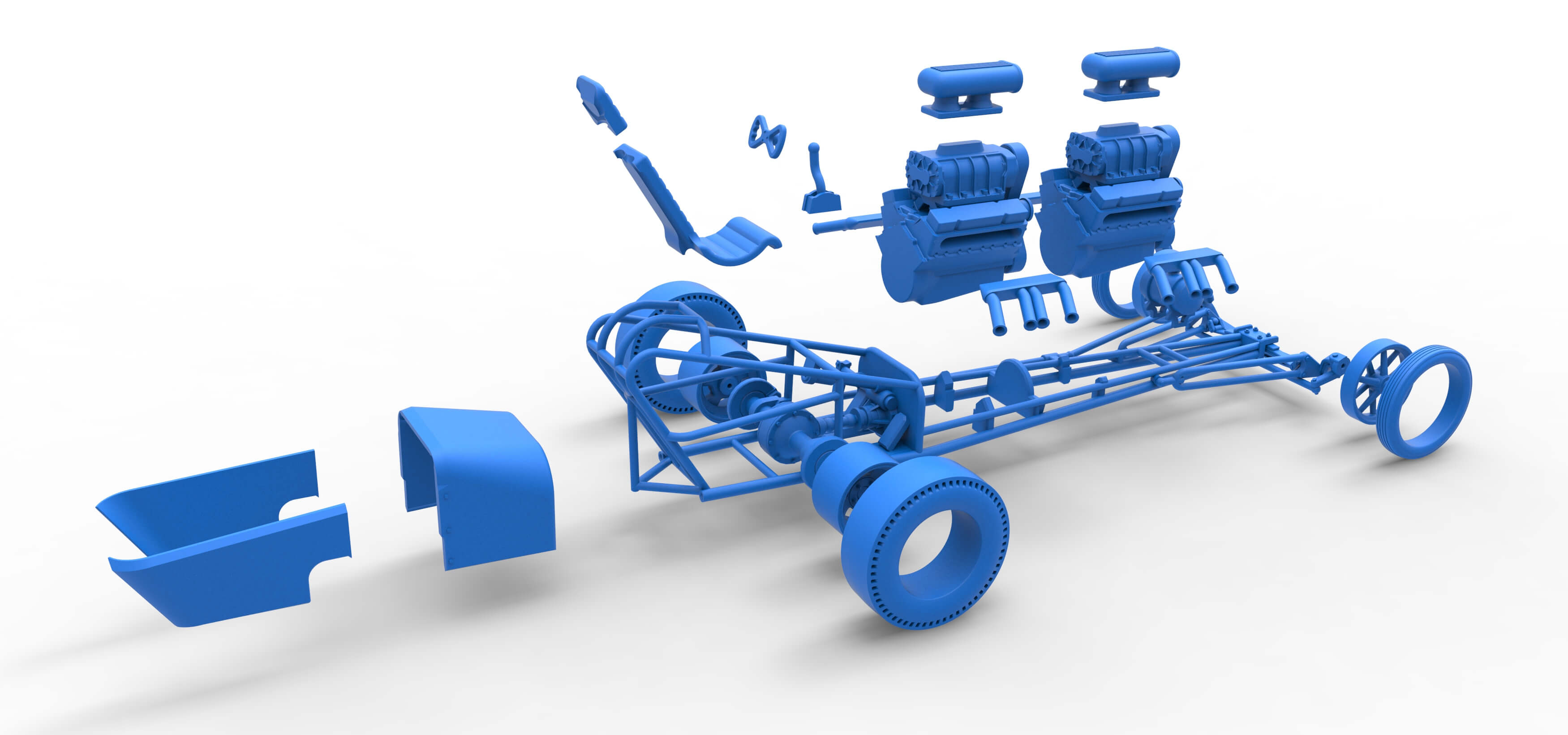 Front Engine Old School Dragster With 2 V8 Version 2 1:25 3D Model