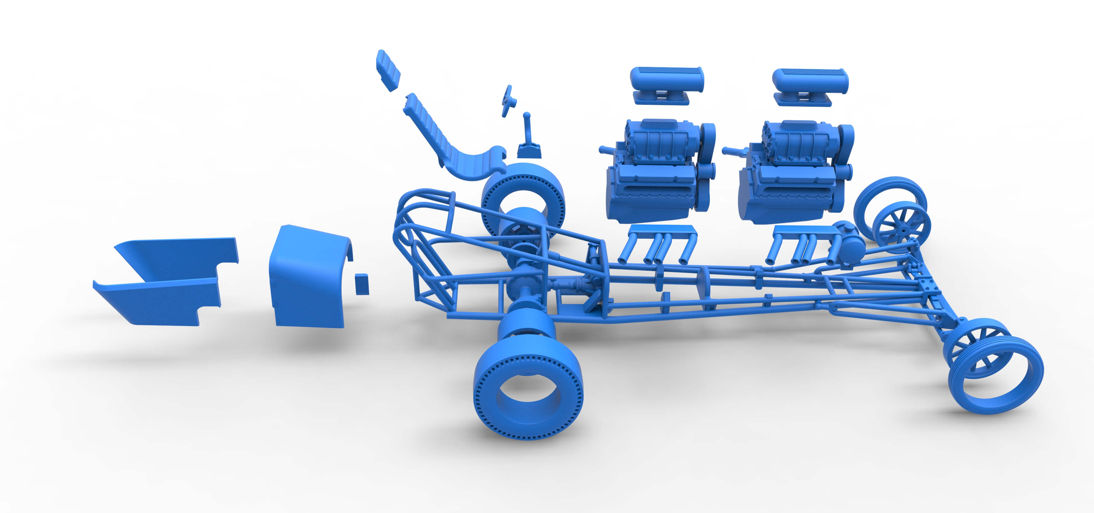 Front Engine Old School Dragster With 2 V8 Version 2 1:25 3D Model