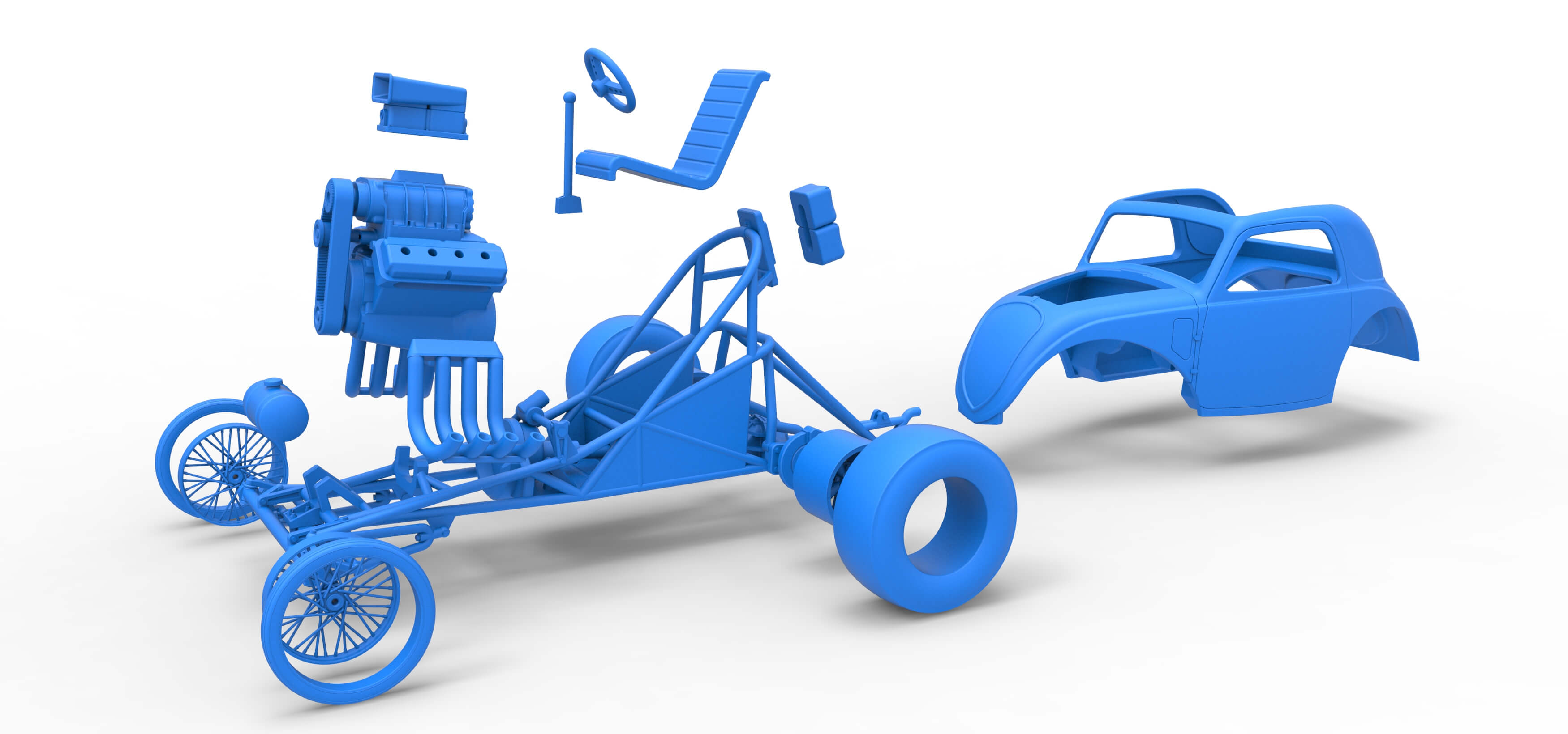 Front Engine Old School Dragster With Shell V10 Scale 1:25 3D Model