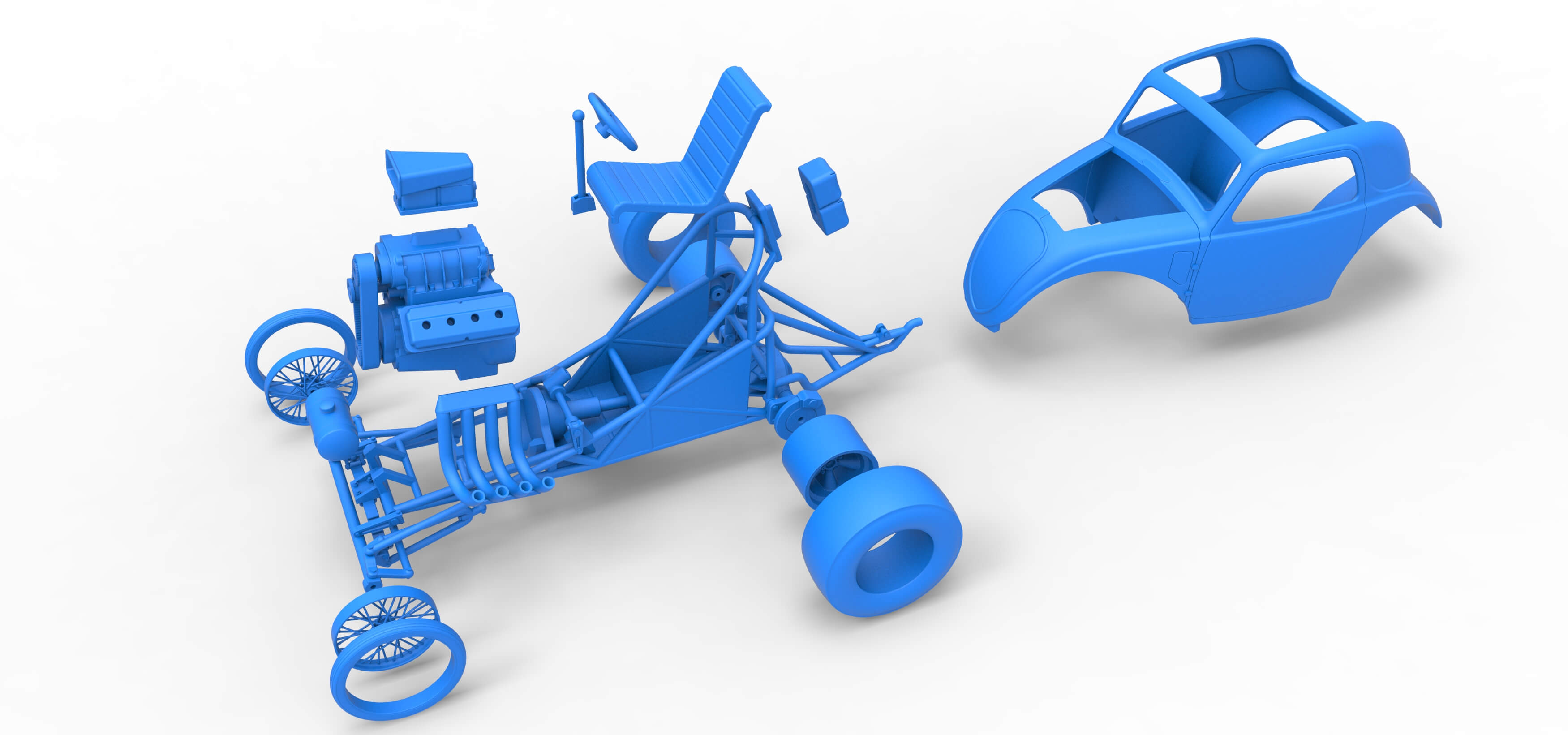 Front Engine Old School Dragster With Shell V10 Scale 1:25 3D Model