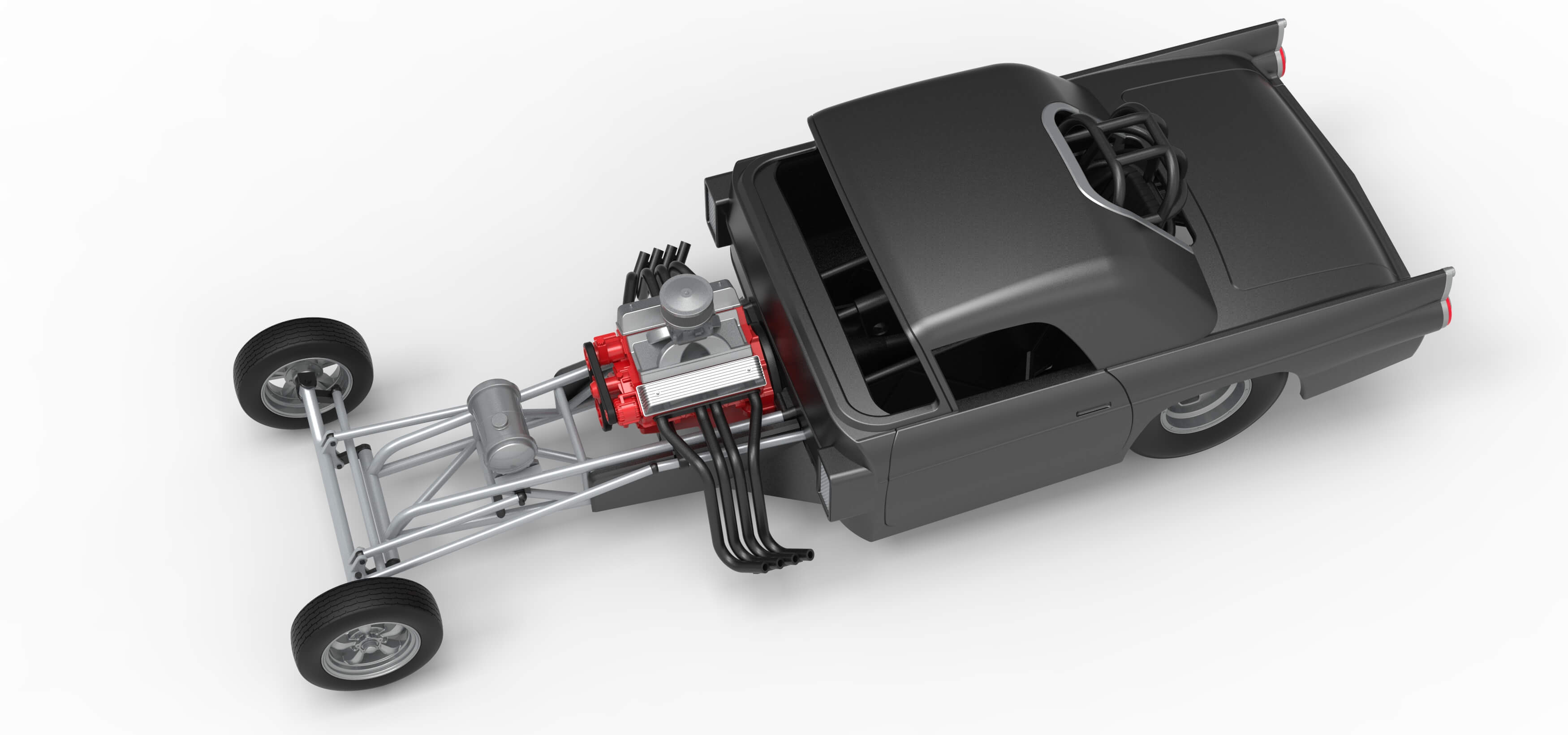 Front Engine Old School Dragster with Shell V12 Scale 1:25 3D Model