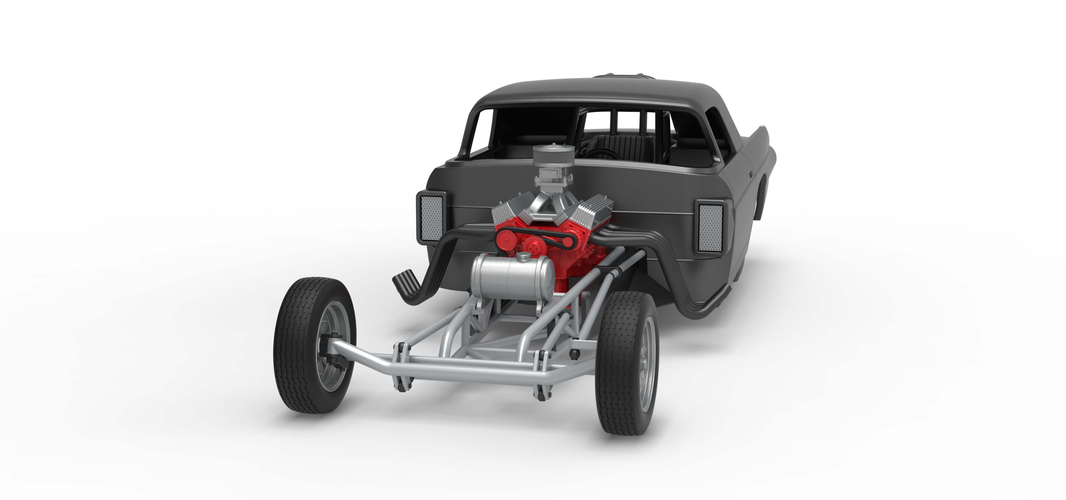 Front Engine Old School Dragster with Shell V12 Scale 1:25 3D Model
