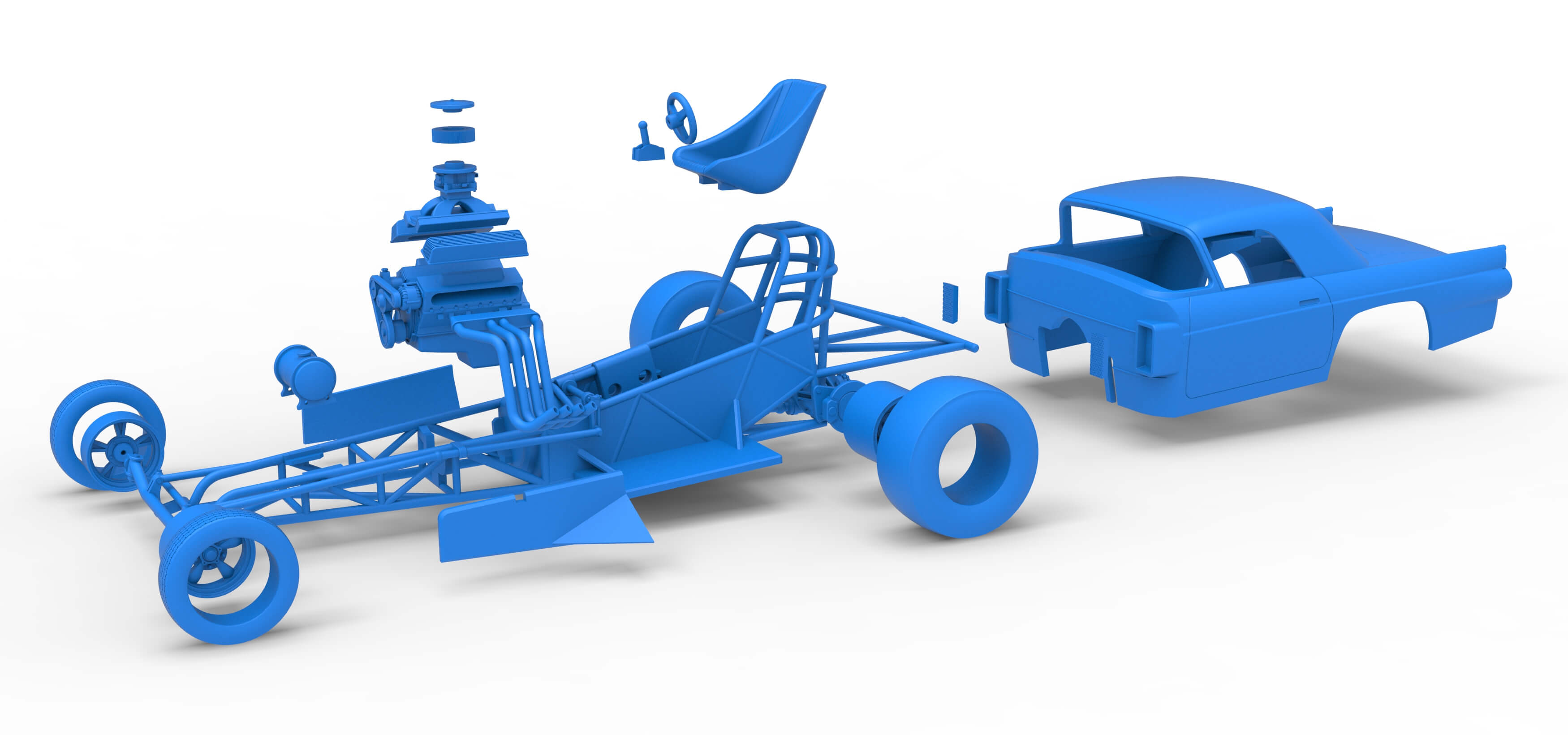 Front Engine Old School Dragster with Shell V12 Scale 1:25 3D Model