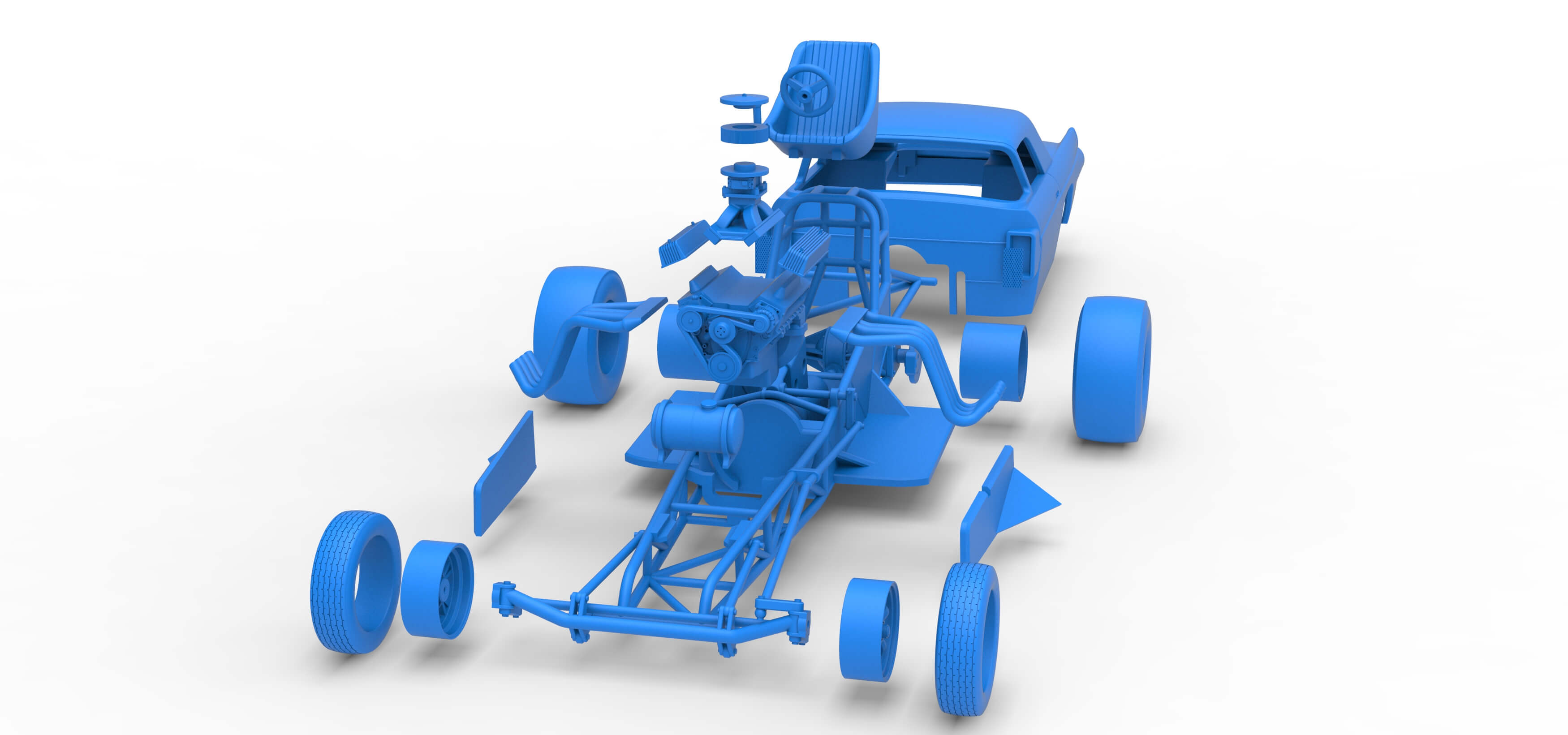 Front Engine Old School Dragster with Shell V12 Scale 1:25 3D Model