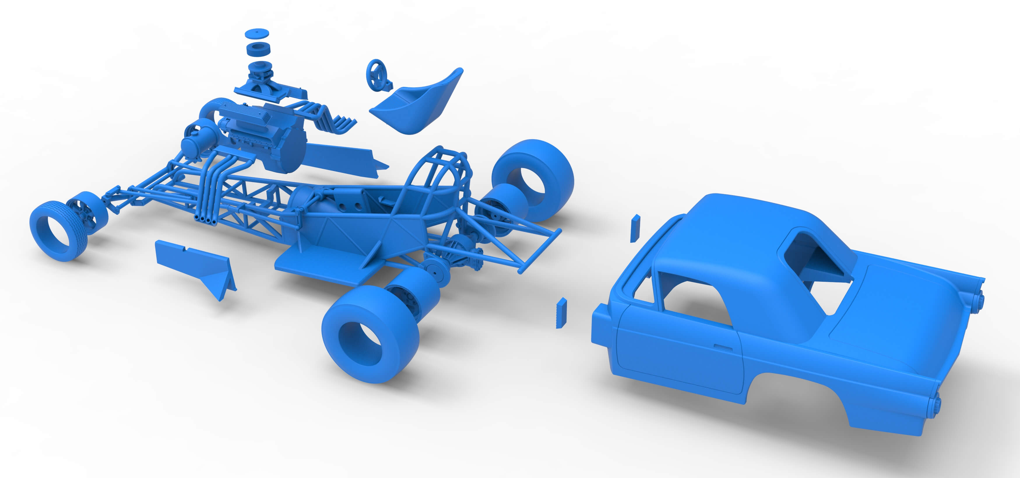 Front Engine Old School Dragster with Shell V12 Scale 1:25 3D Model
