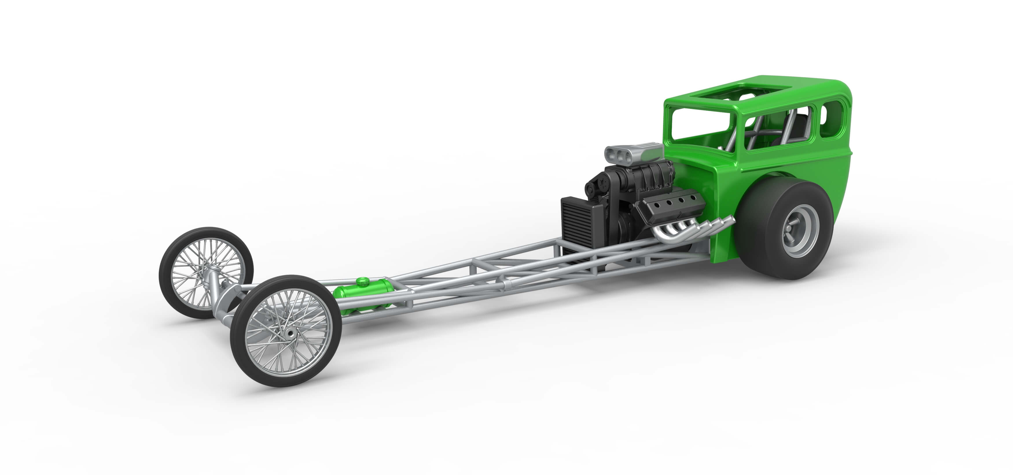 Front Engine Old School Dragster With Shell V7 1:25 3D Model