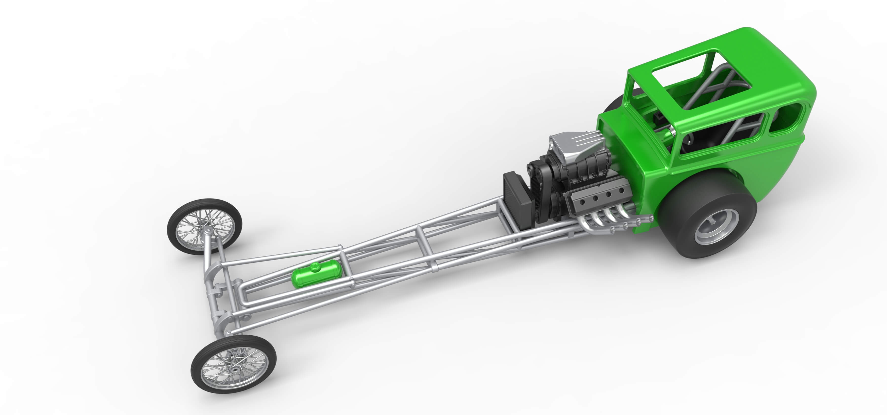 Front Engine Old School Dragster With Shell V7 1:25 3D Model