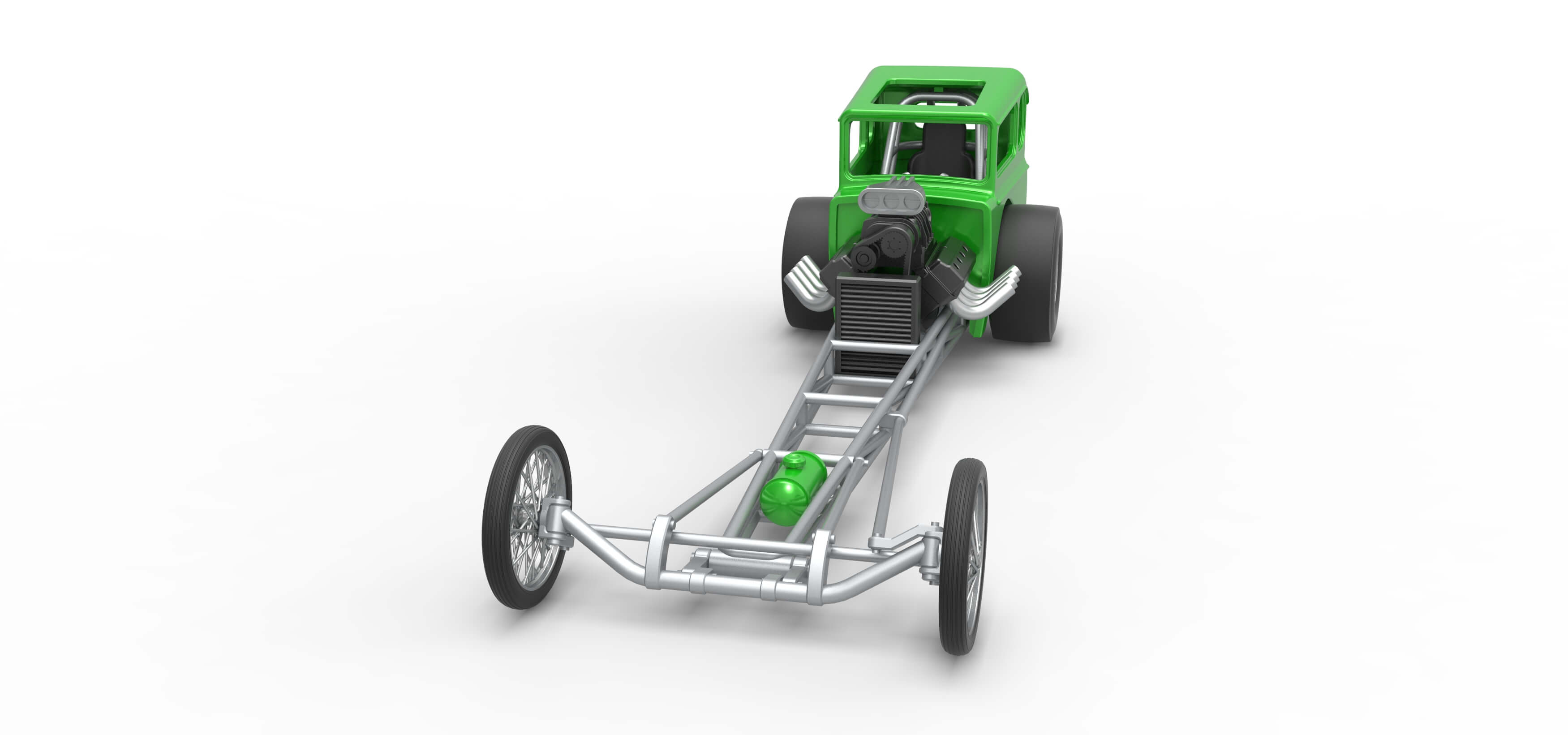 Front Engine Old School Dragster With Shell V7 1:25 3D Model