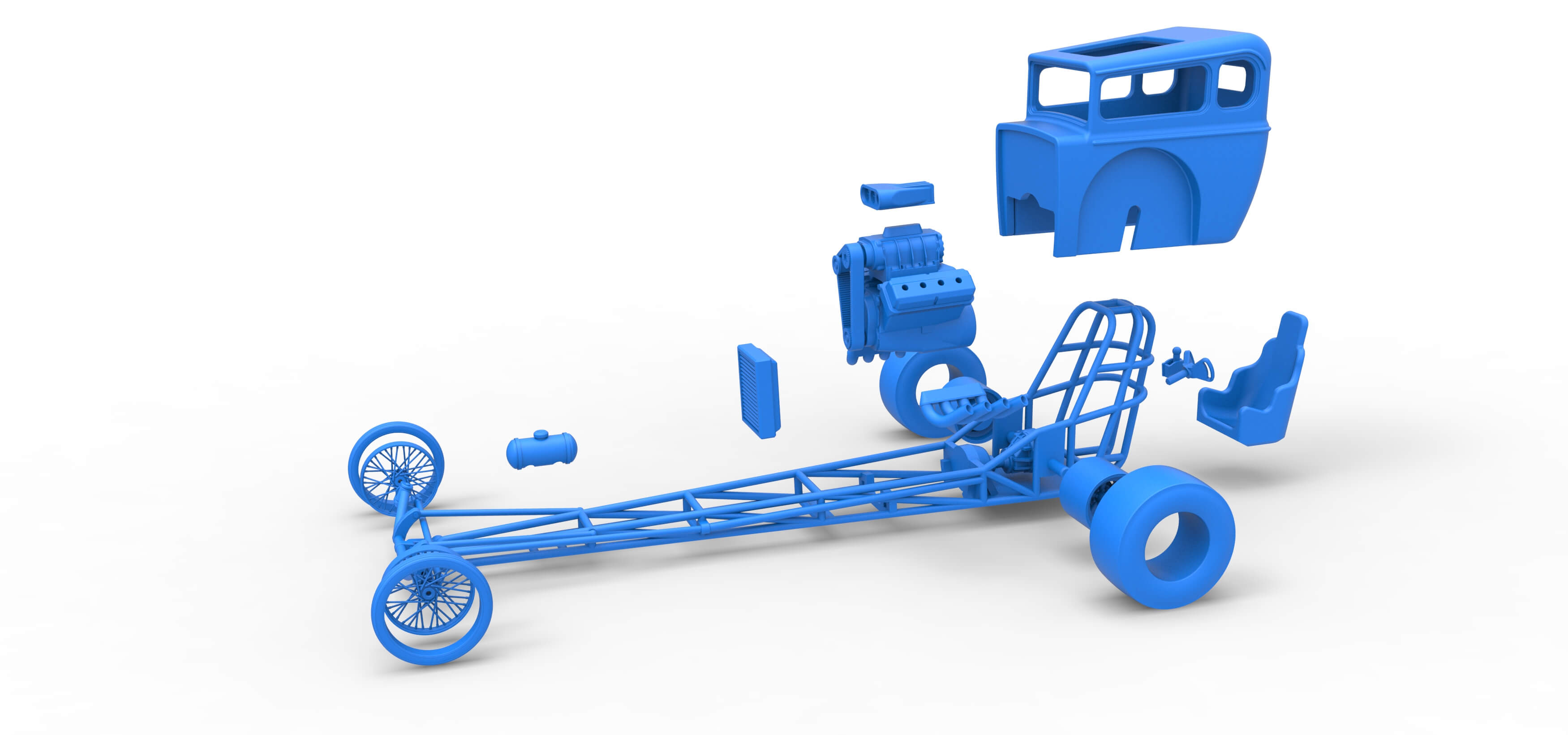 Front Engine Old School Dragster With Shell V7 1:25 3D Model