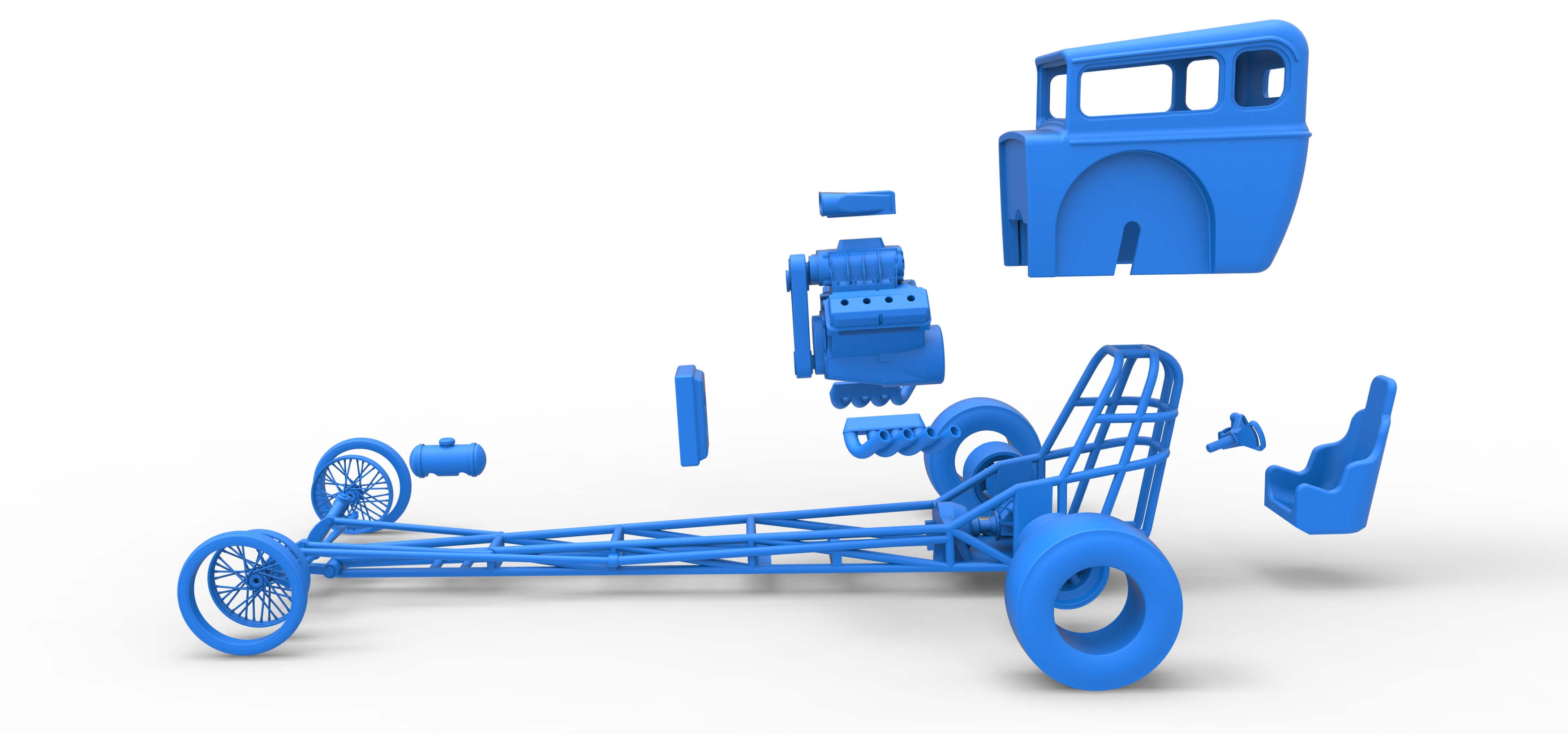 Front Engine Old School Dragster With Shell V7 1:25 3D Model