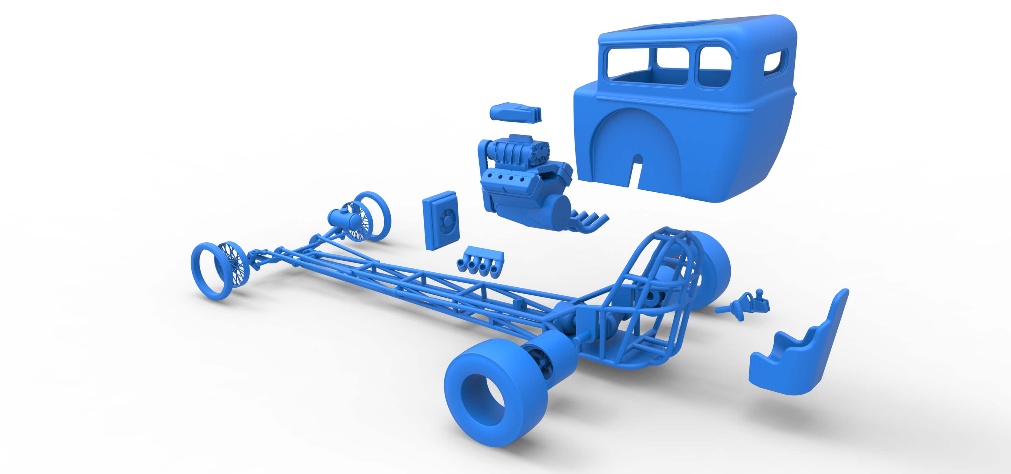 Front Engine Old School Dragster With Shell V7 1:25 3D Model