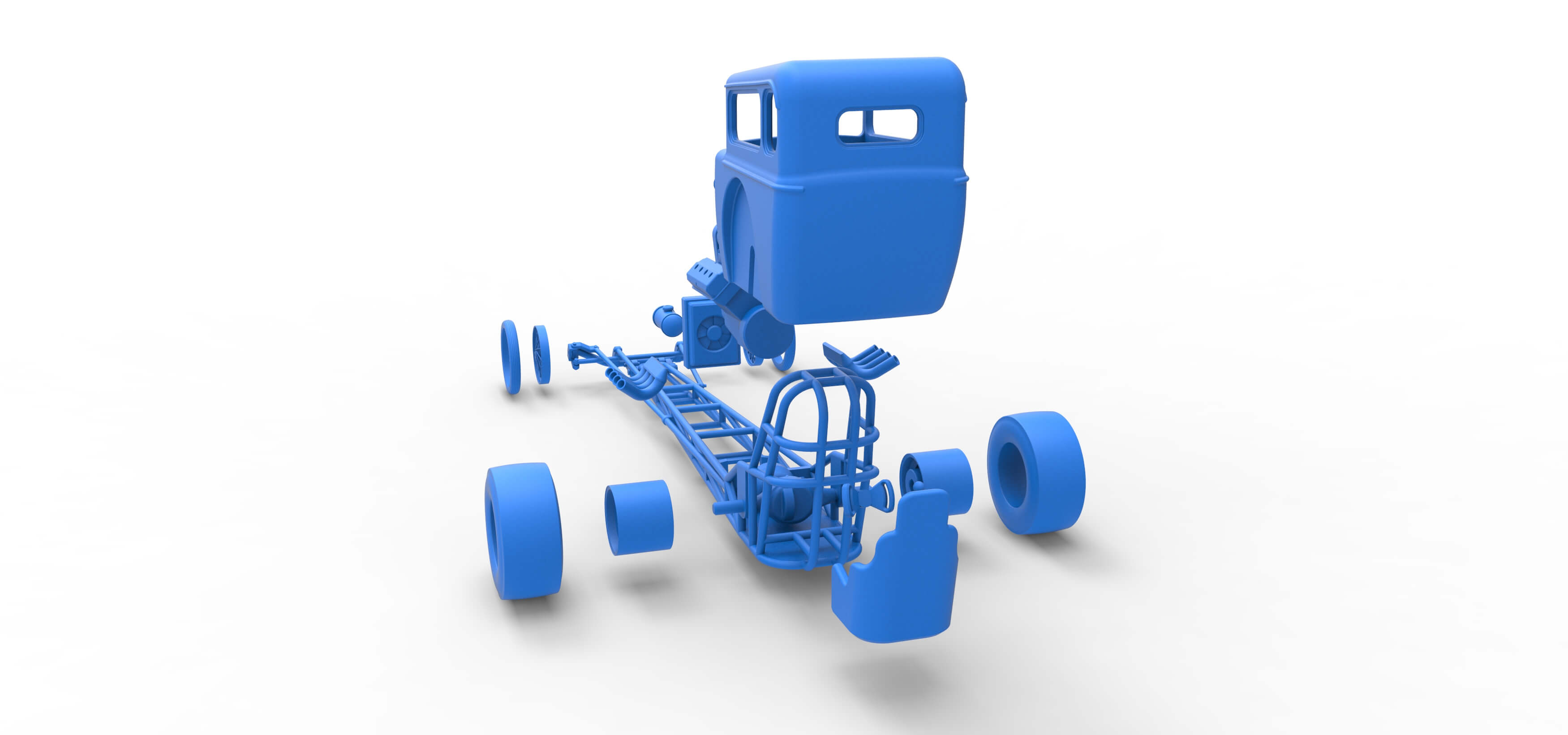 Front Engine Old School Dragster With Shell V7 1:25 3D Model