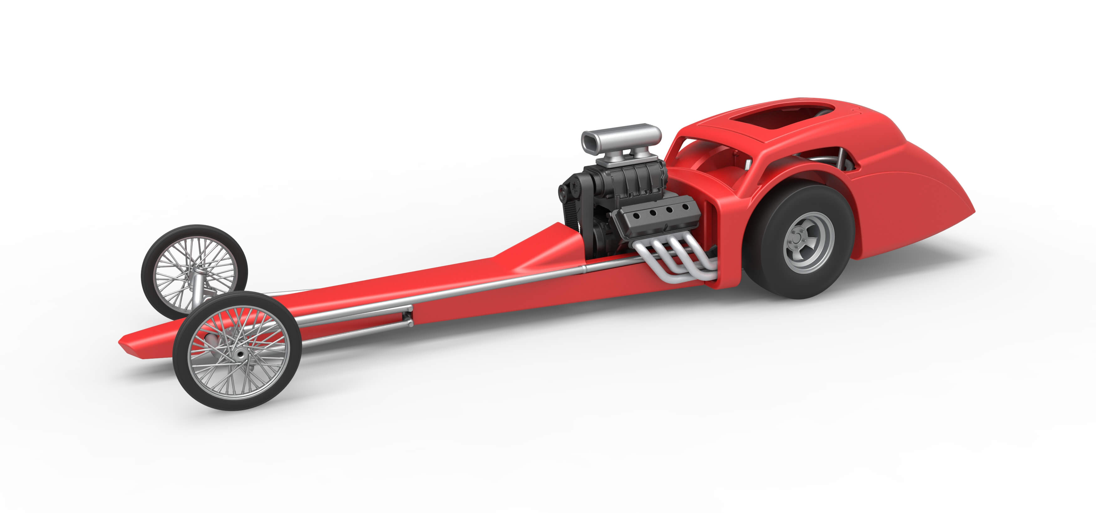 Front Engine Old School Dragster With Shell V8 1:25 3D Model