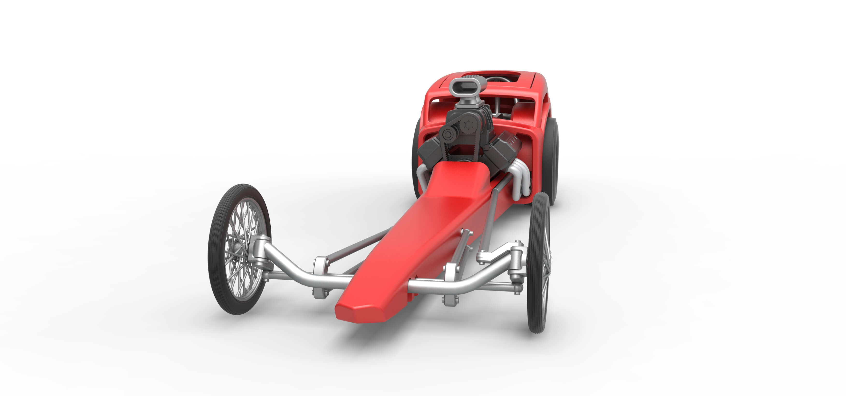 Front Engine Old School Dragster With Shell V8 1:25 3D Model