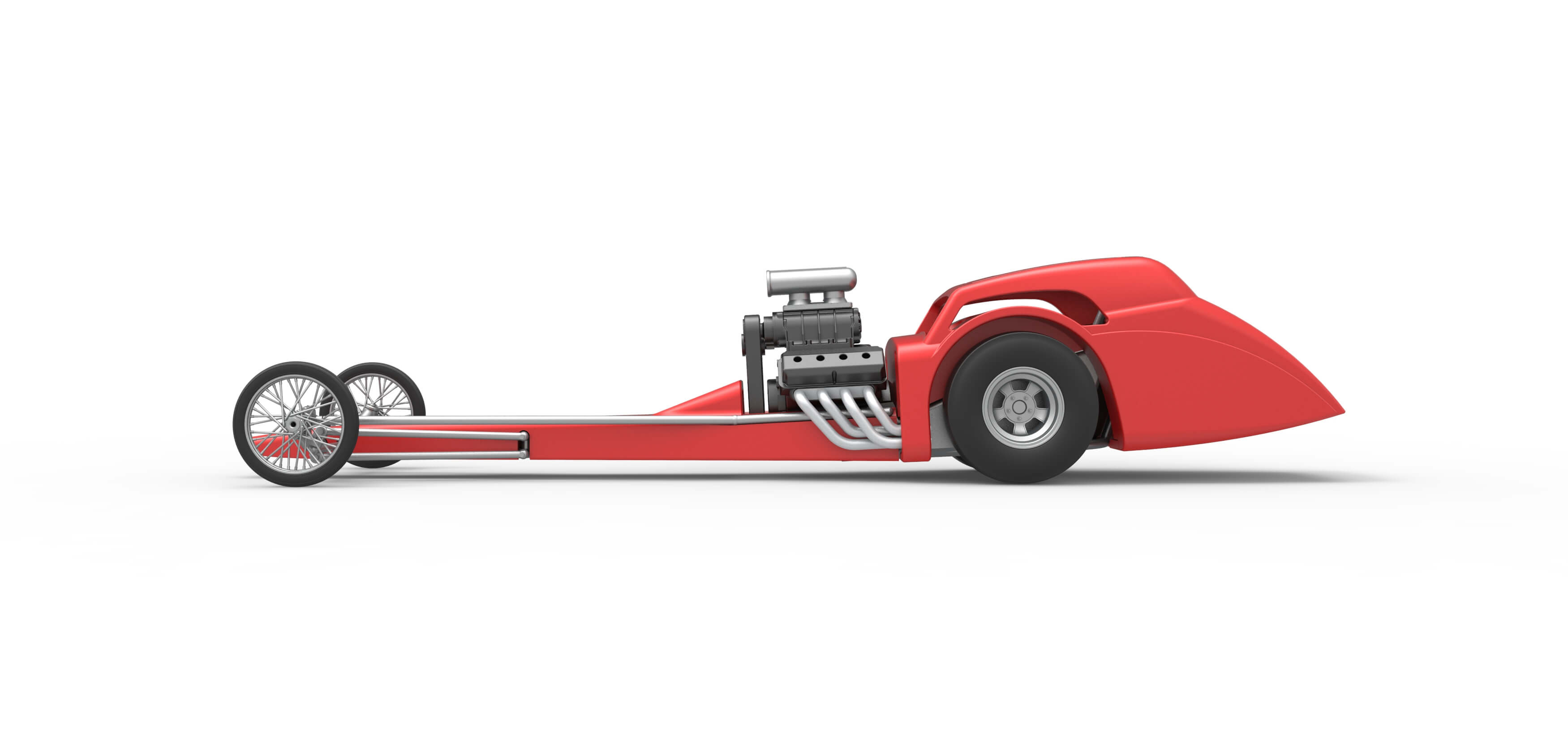 Front Engine Old School Dragster With Shell V8 1:25 3D Model