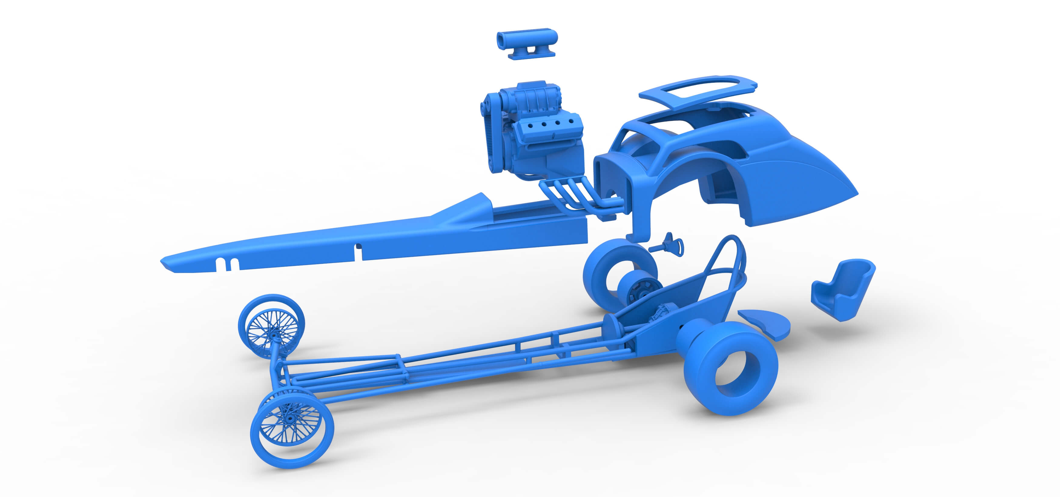 Front Engine Old School Dragster With Shell V8 1:25 3D Model