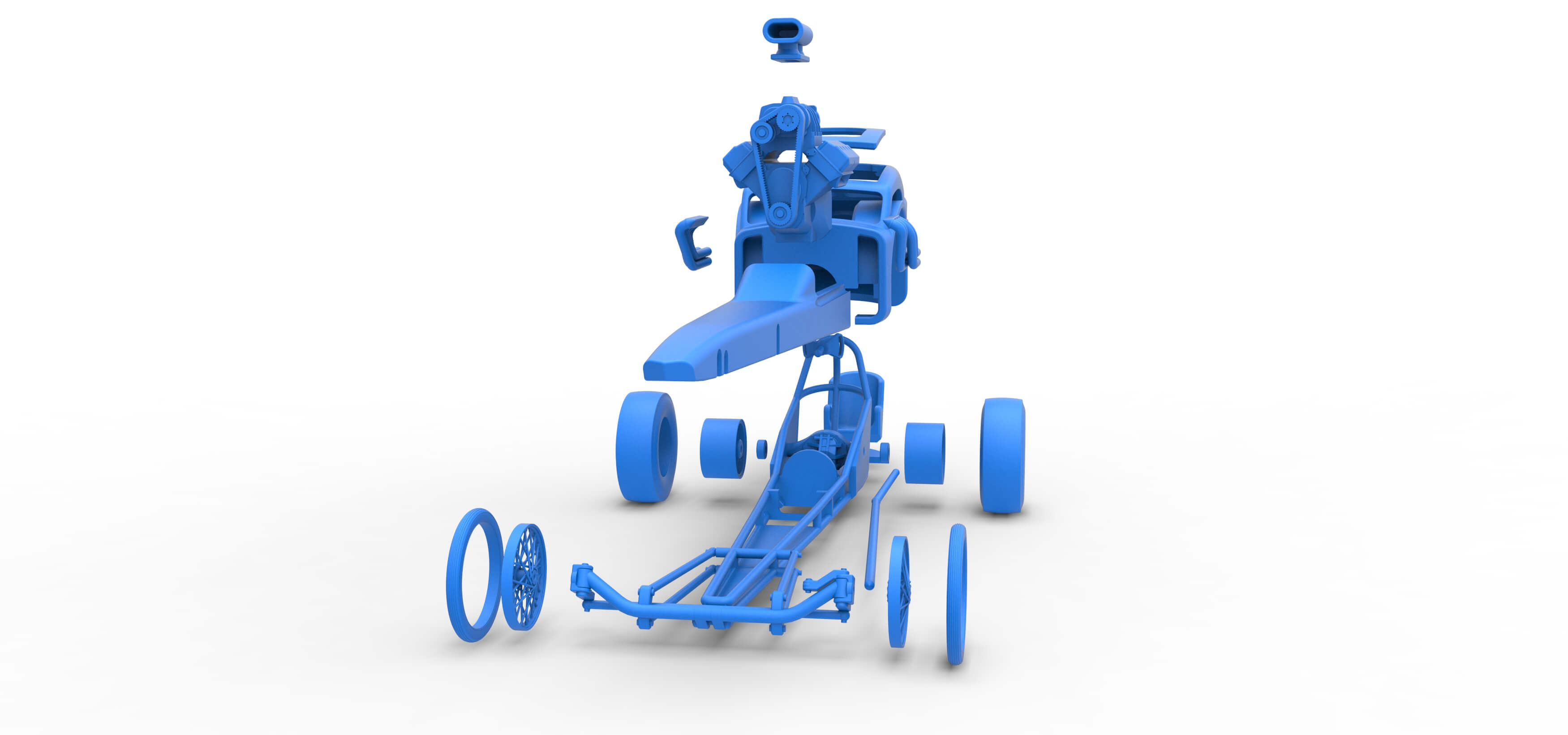 Front Engine Old School Dragster With Shell V8 1:25 3D Model