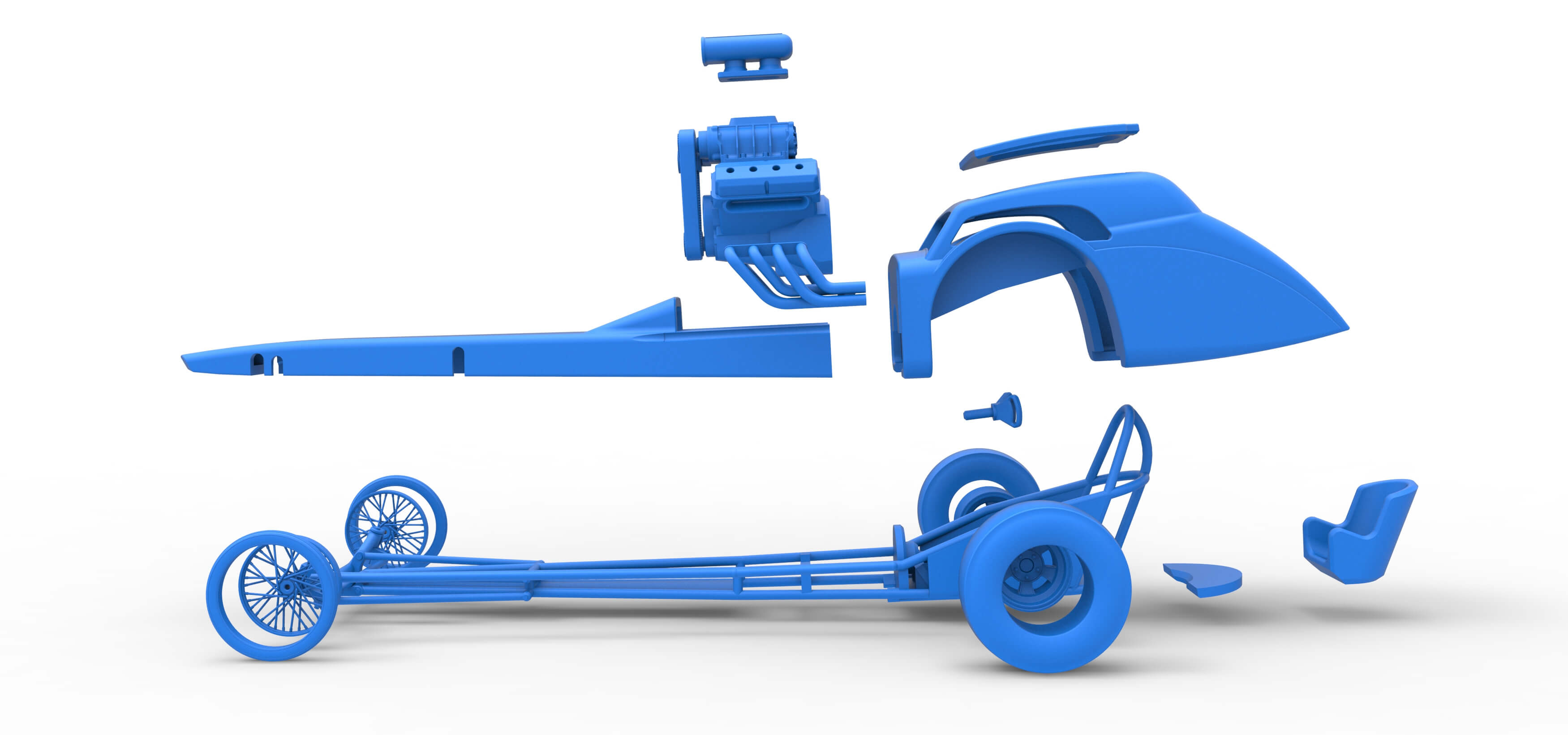 Front Engine Old School Dragster With Shell V8 1:25 3D Model