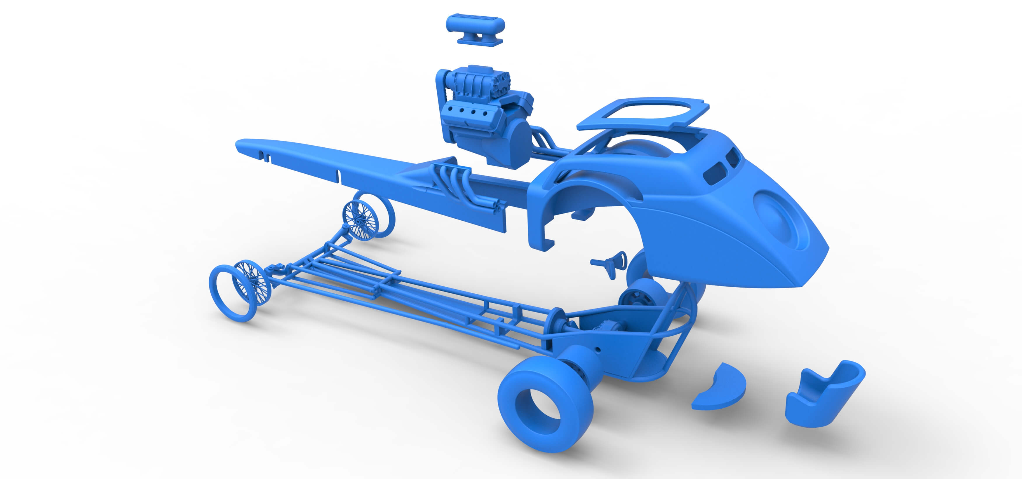 Front Engine Old School Dragster With Shell V8 1:25 3D Model