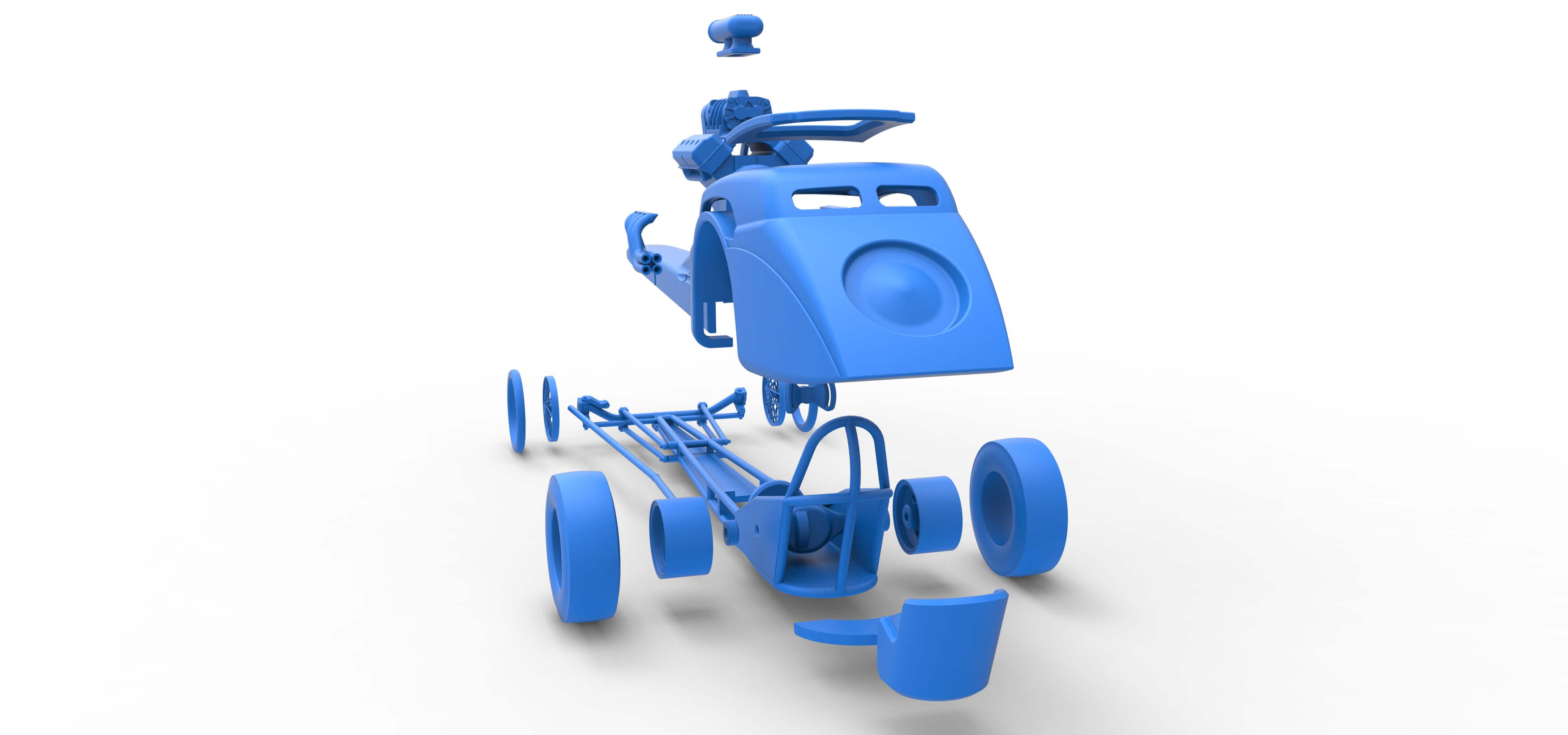 Front Engine Old School Dragster With Shell V8 1:25 3D Model