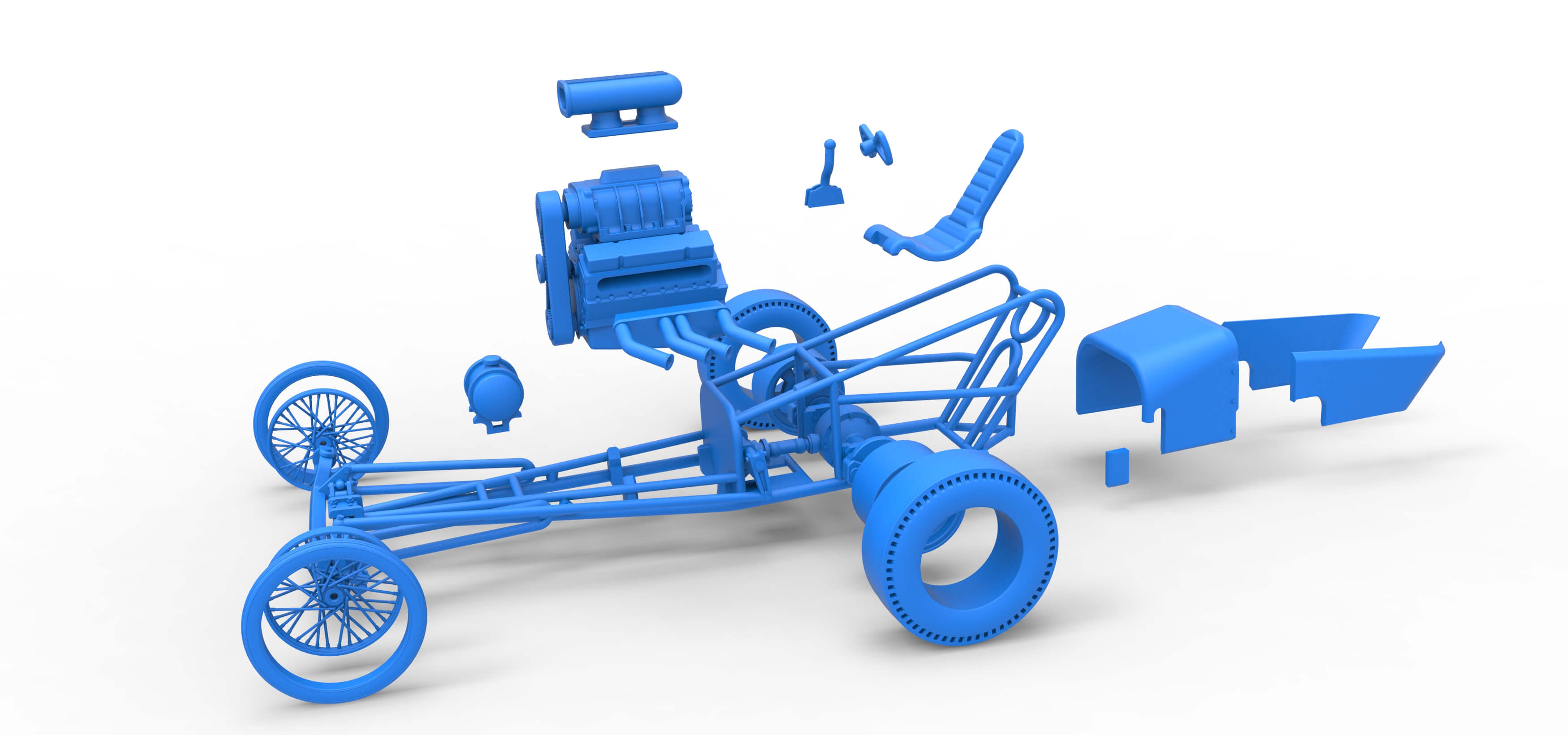 Front Engine Old School Dragster With V8 Scale 1:25 3D Model