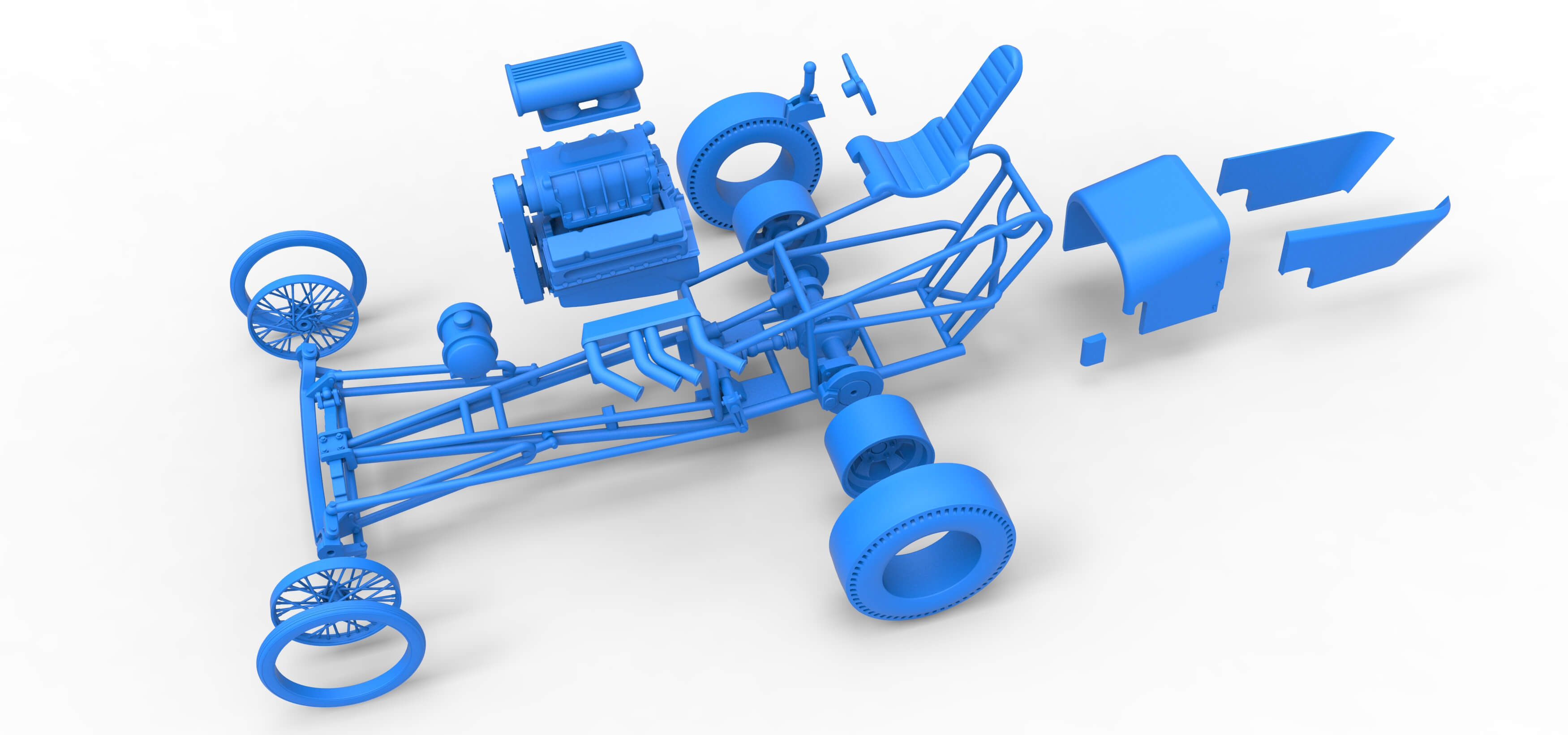 Front Engine Old School Dragster With V8 Scale 1:25 3D Model