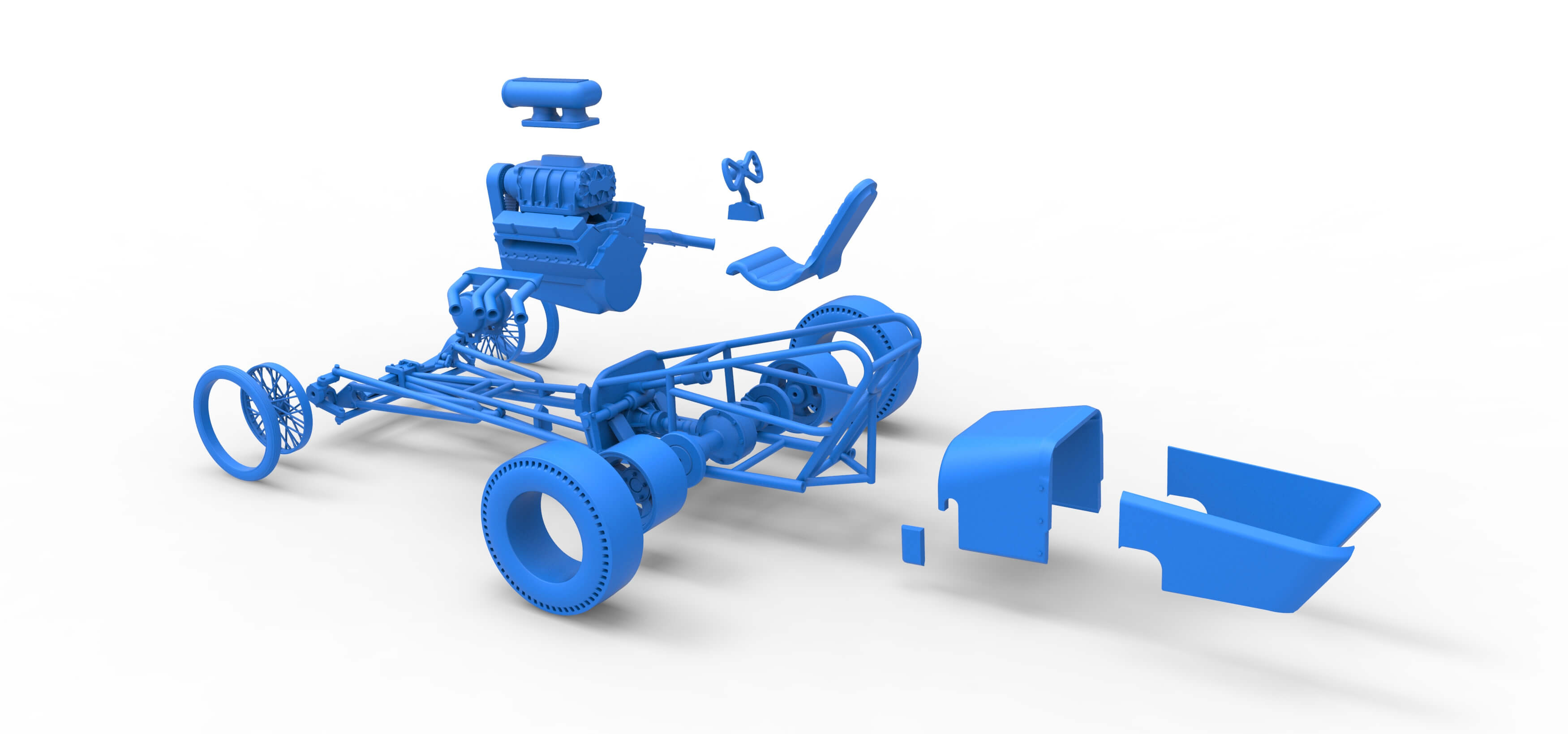 Front Engine Old School Dragster With V8 Scale 1:25 3D Model