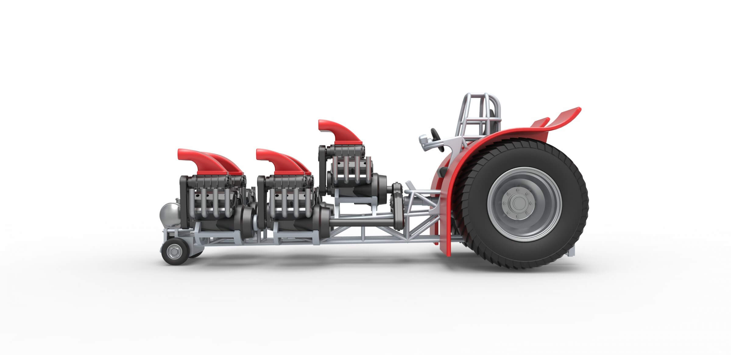 Pulling Tractor with 5 Engines V8 1:25 3D Model