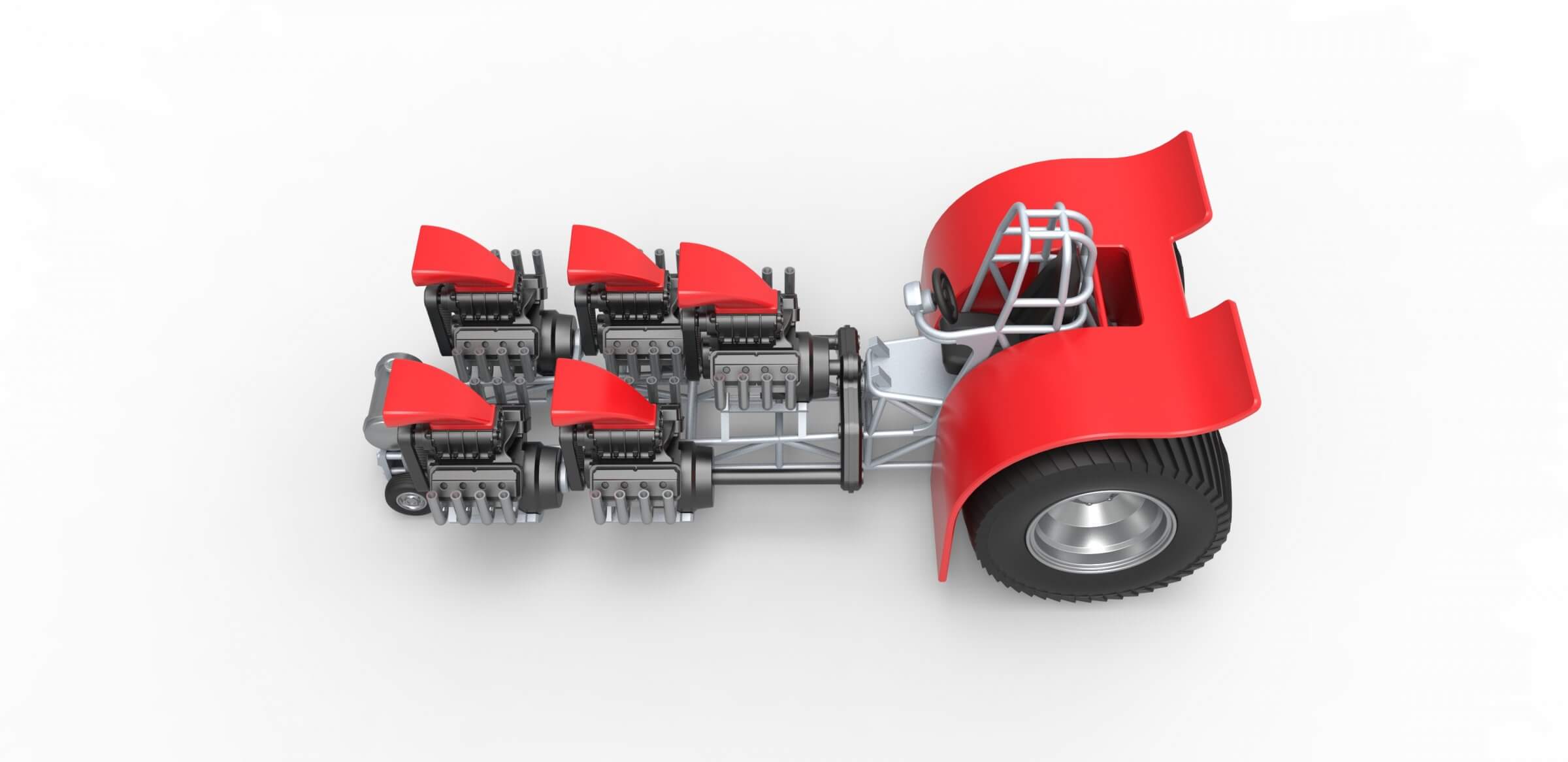 Pulling Tractor with 5 Engines V8 1:25 3D Model