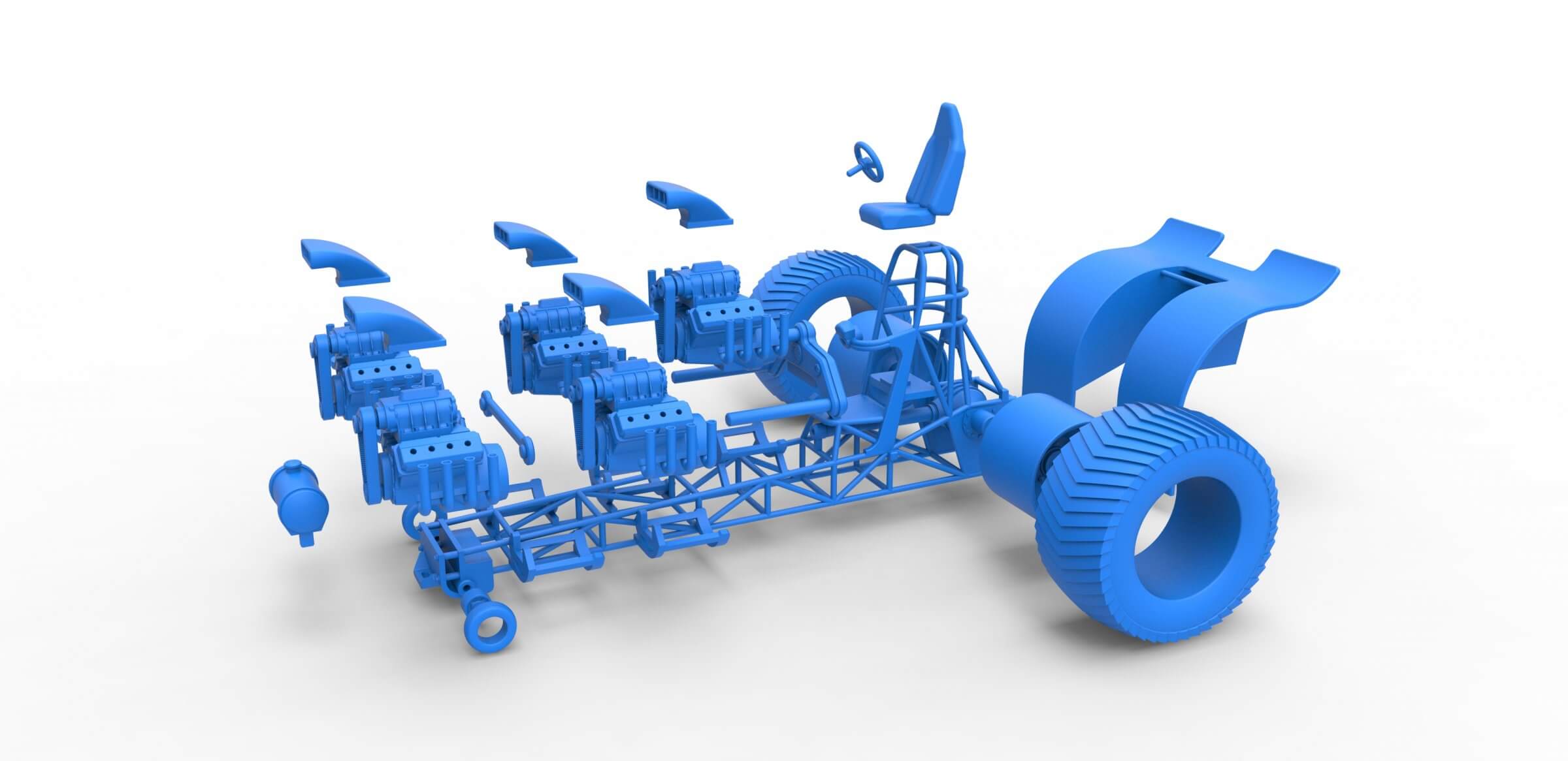 Pulling Tractor with 5 Engines V8 1:25 3D Model