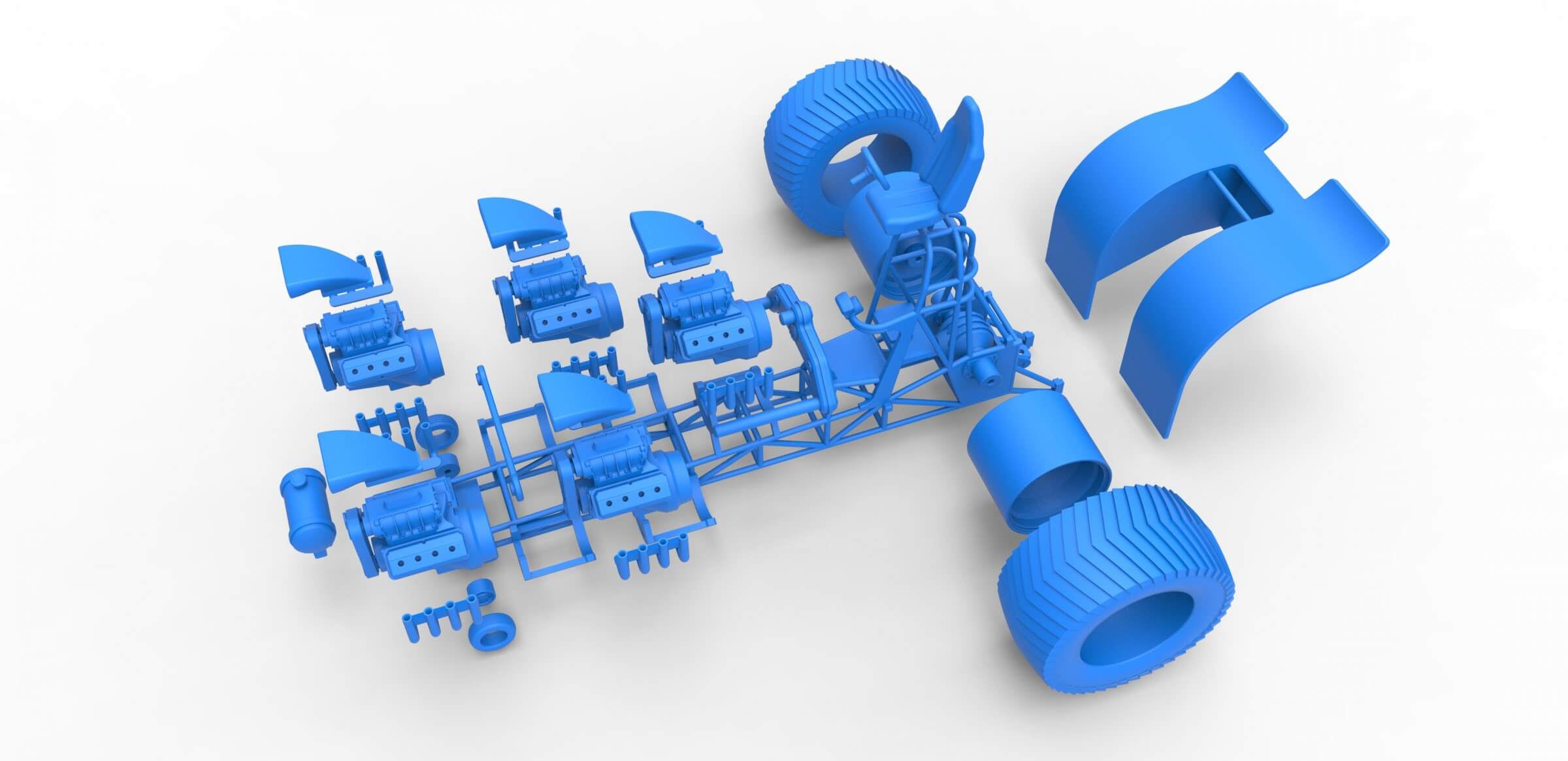 Pulling Tractor with 5 Engines V8 1:25 3D Model