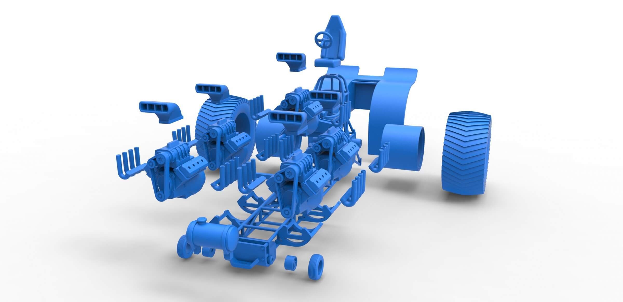 Pulling Tractor with 5 Engines V8 1:25 3D Model