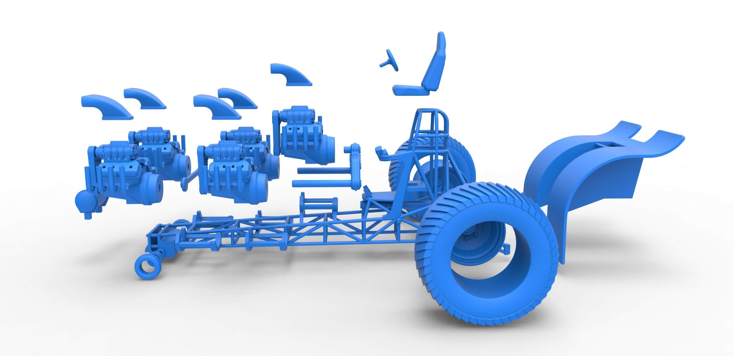 Pulling Tractor with 5 Engines V8 1:25 3D Model