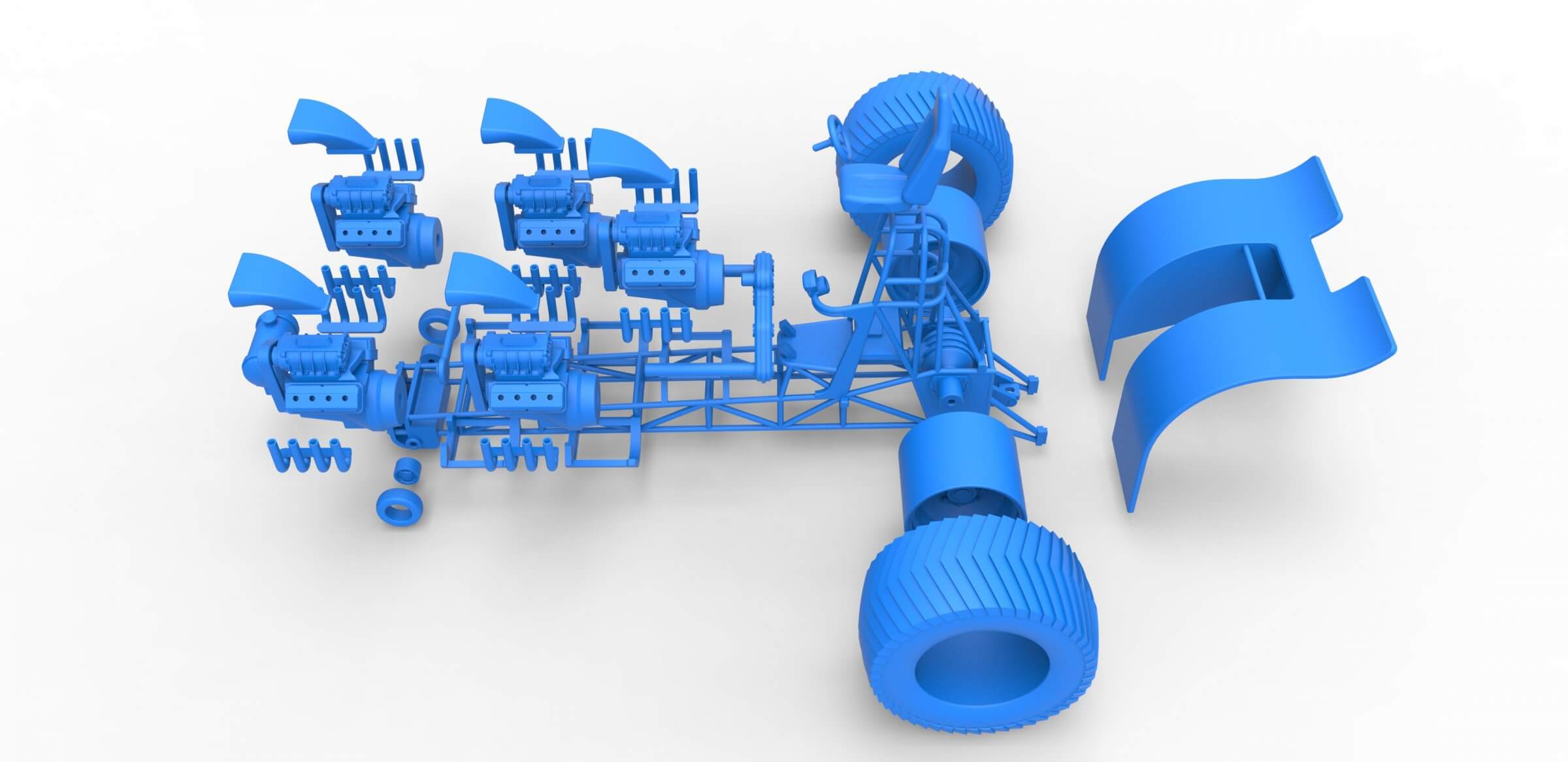 Pulling Tractor with 5 Engines V8 1:25 3D Model