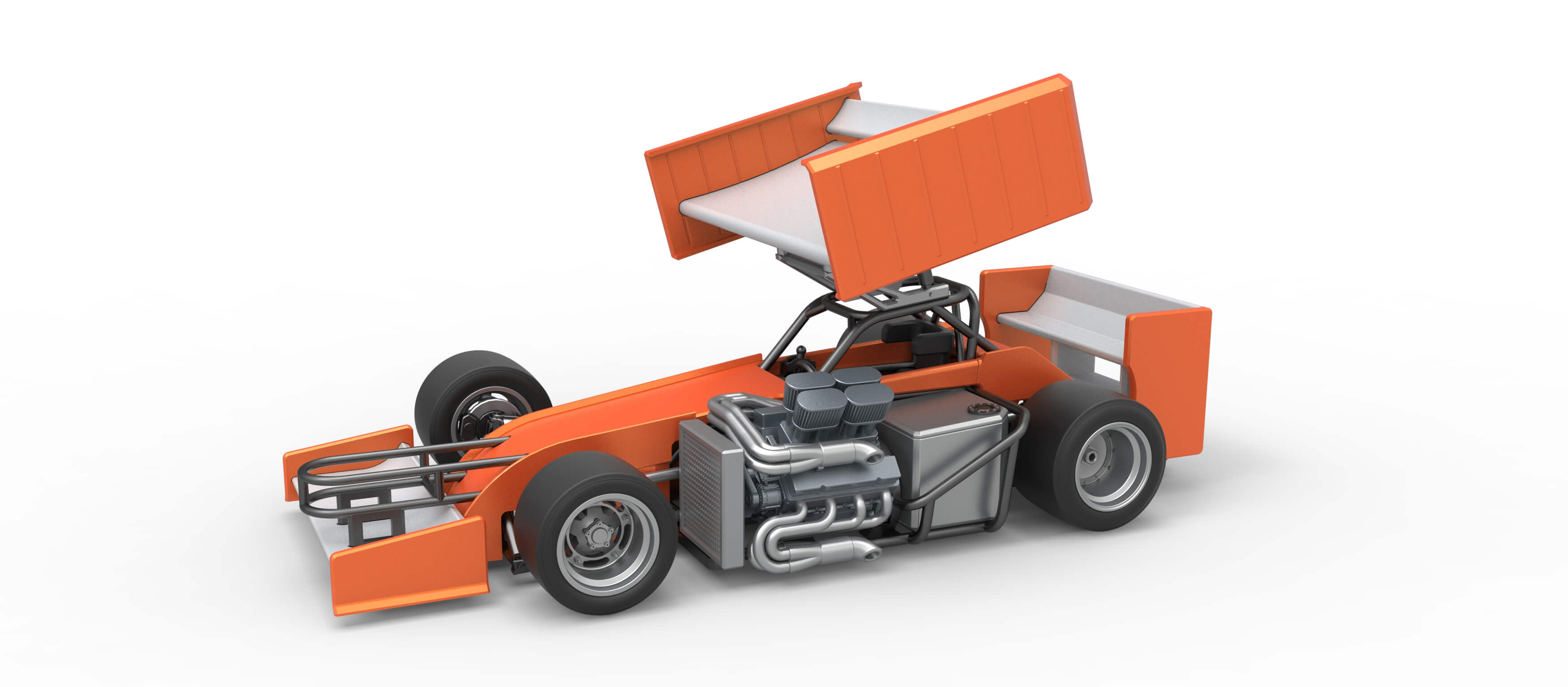 Supermodified Front Engine Winged Race Car V3 Scale 1:25 3D Model
