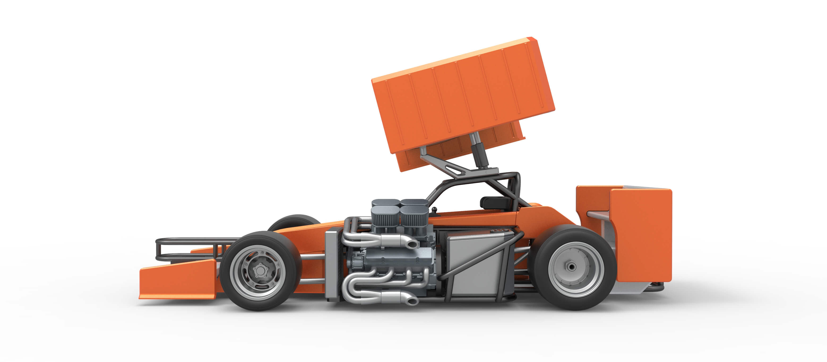 Supermodified Front Engine Winged Race Car V3 Scale 1:25 3D Model