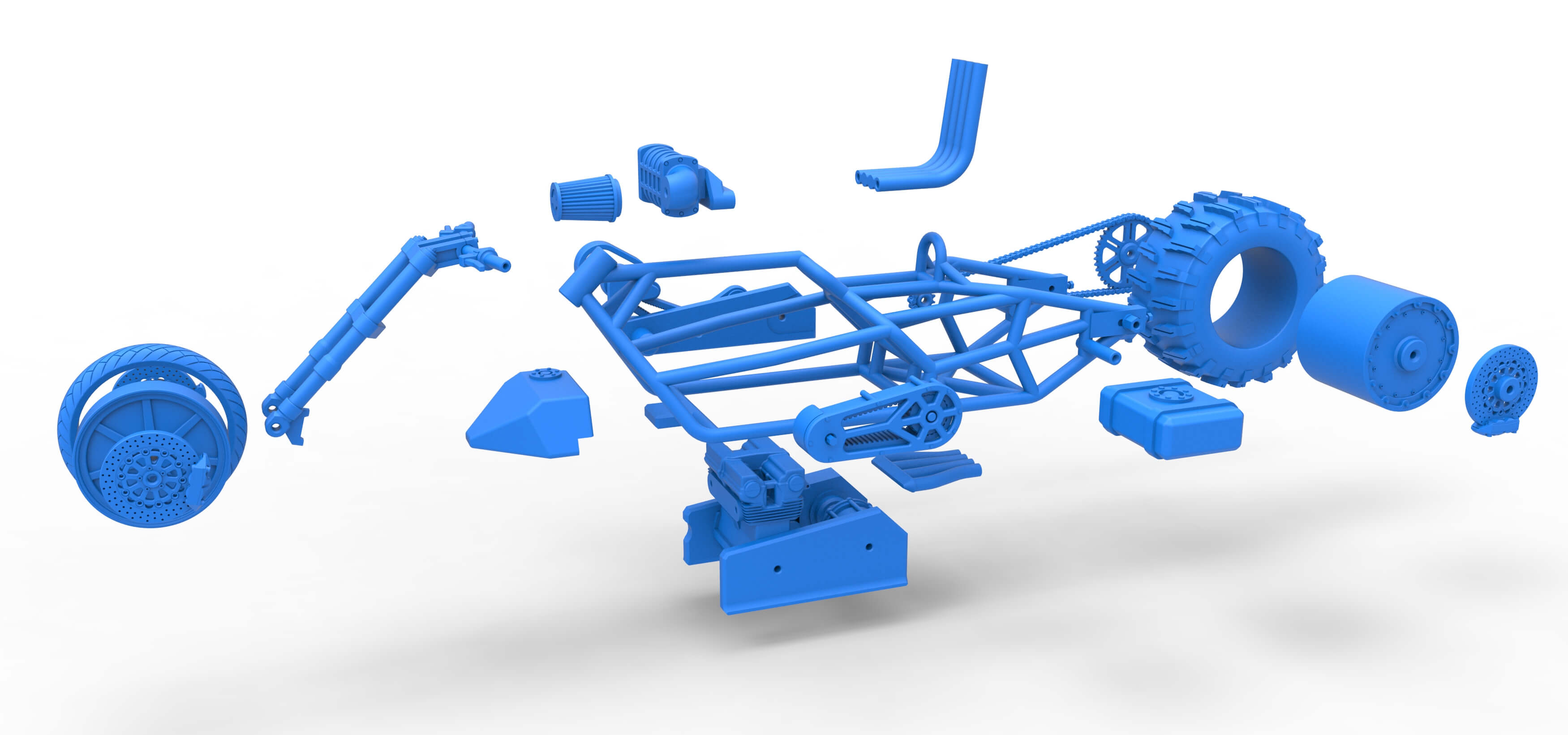 Top Fuel Dirt Dragster Motorcycle Base 1:16 3D Model