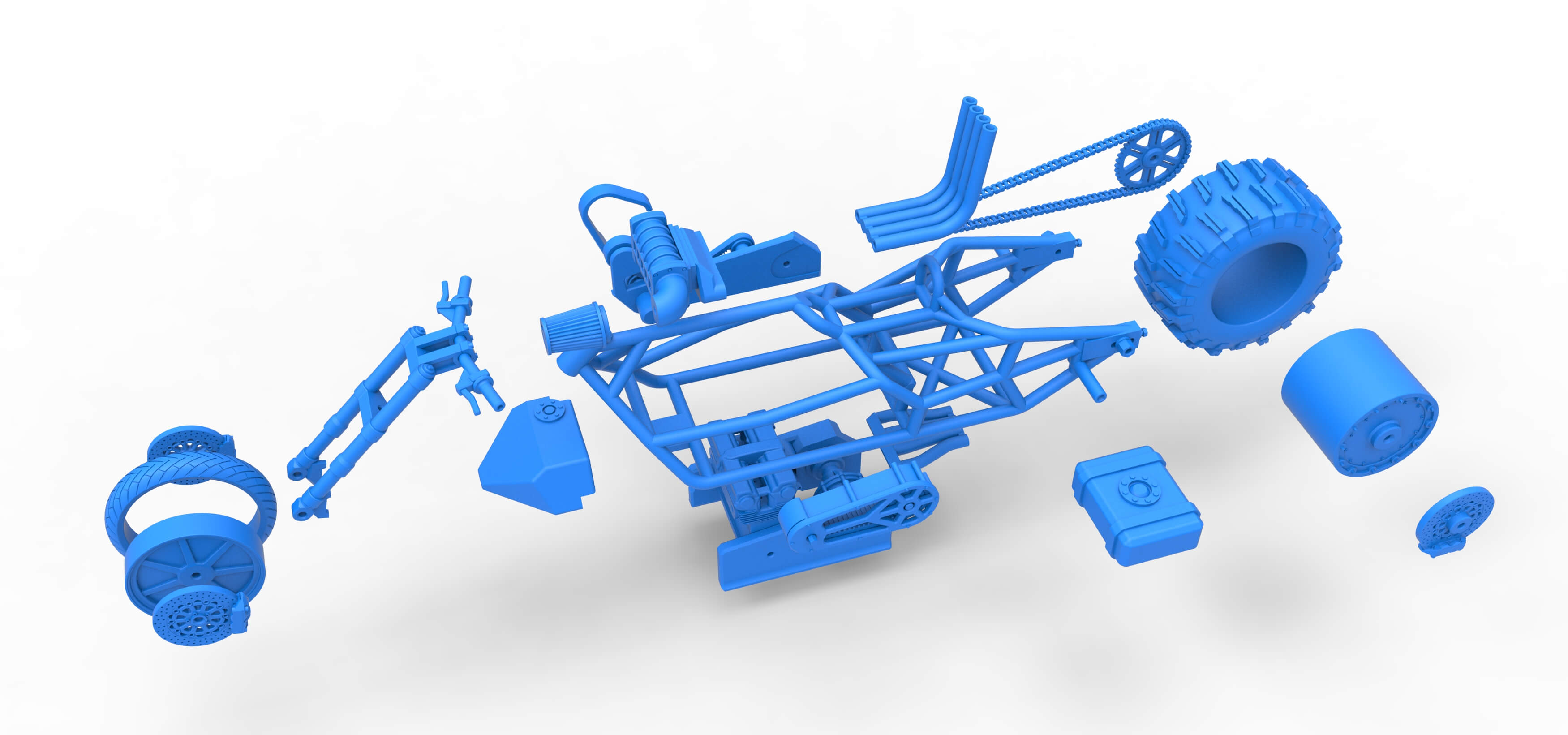 Top Fuel Dirt Dragster Motorcycle Base 1:16 3D Model