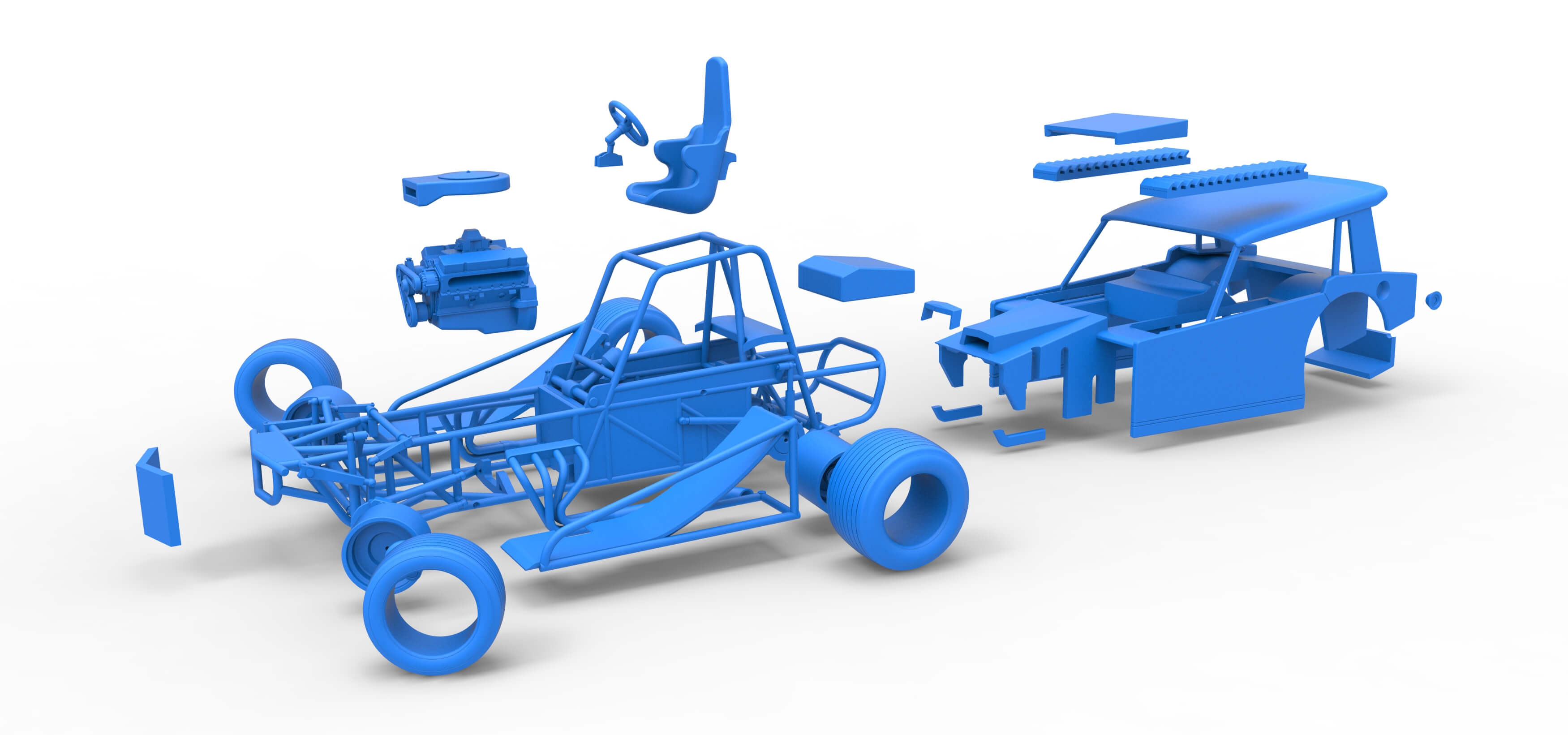 Vintage Dirt Modified Stock Car V6 while Turning Scale 1:25 3D Model