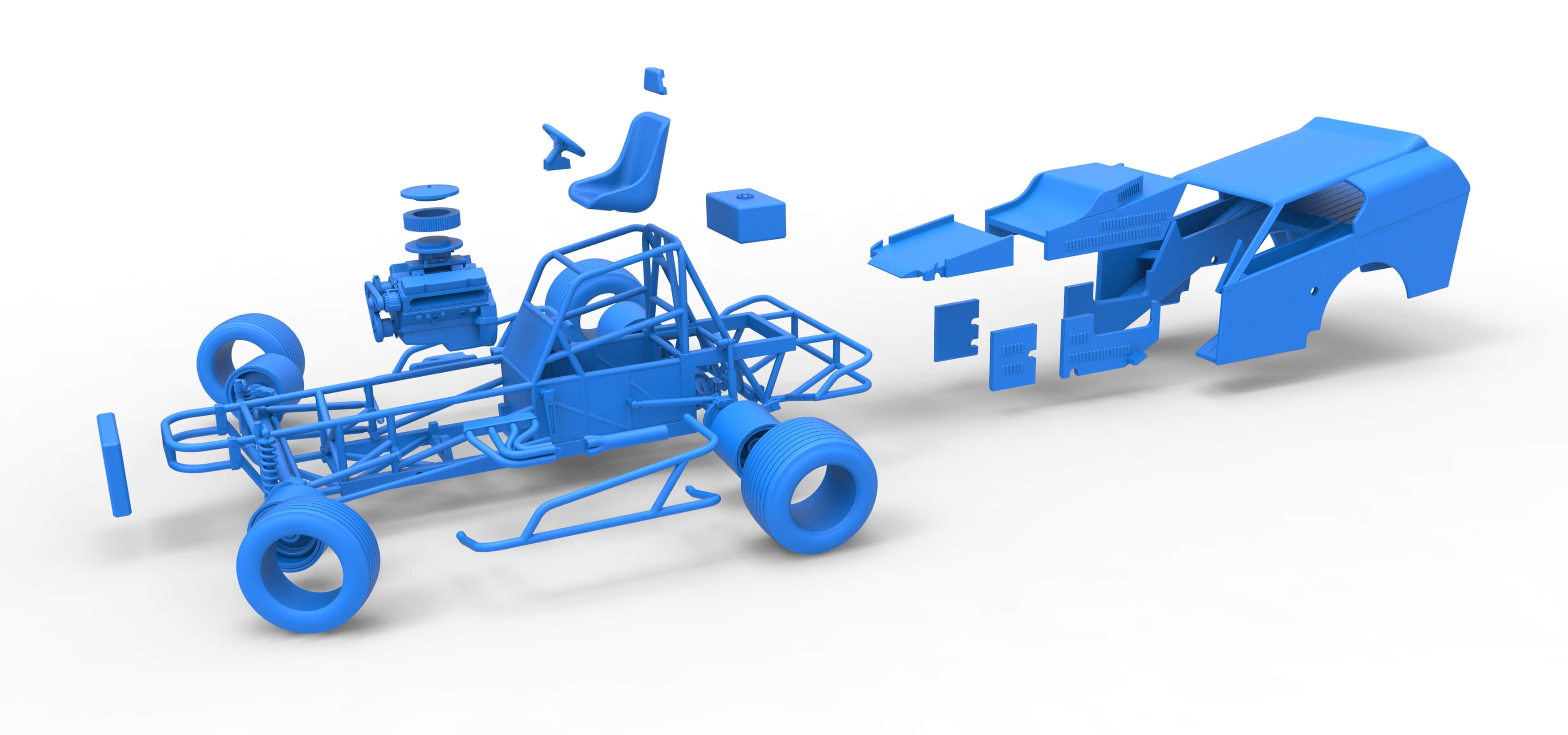 Vintage Dirt Modified Stock Car Version 3 while Turning 1:25 3D Model