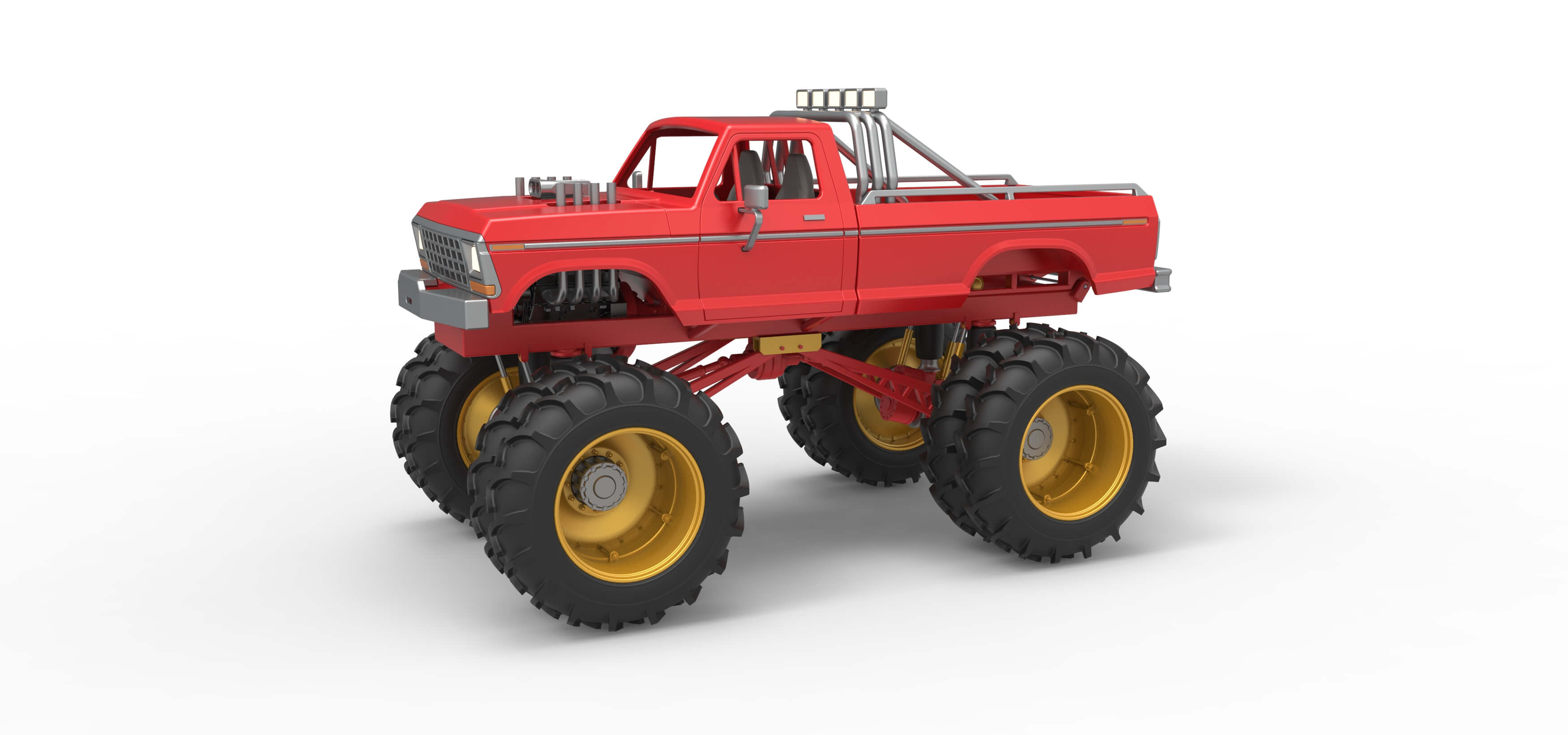 Vintage Monster Truck with Double Wheels Scale 1:25 3D Model