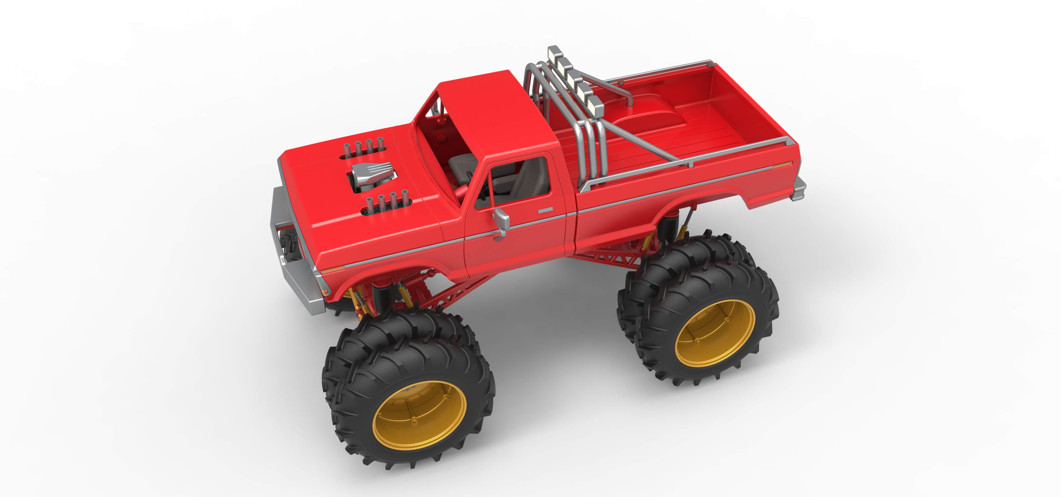 Vintage Monster Truck with Double Wheels Scale 1:25 3D Model