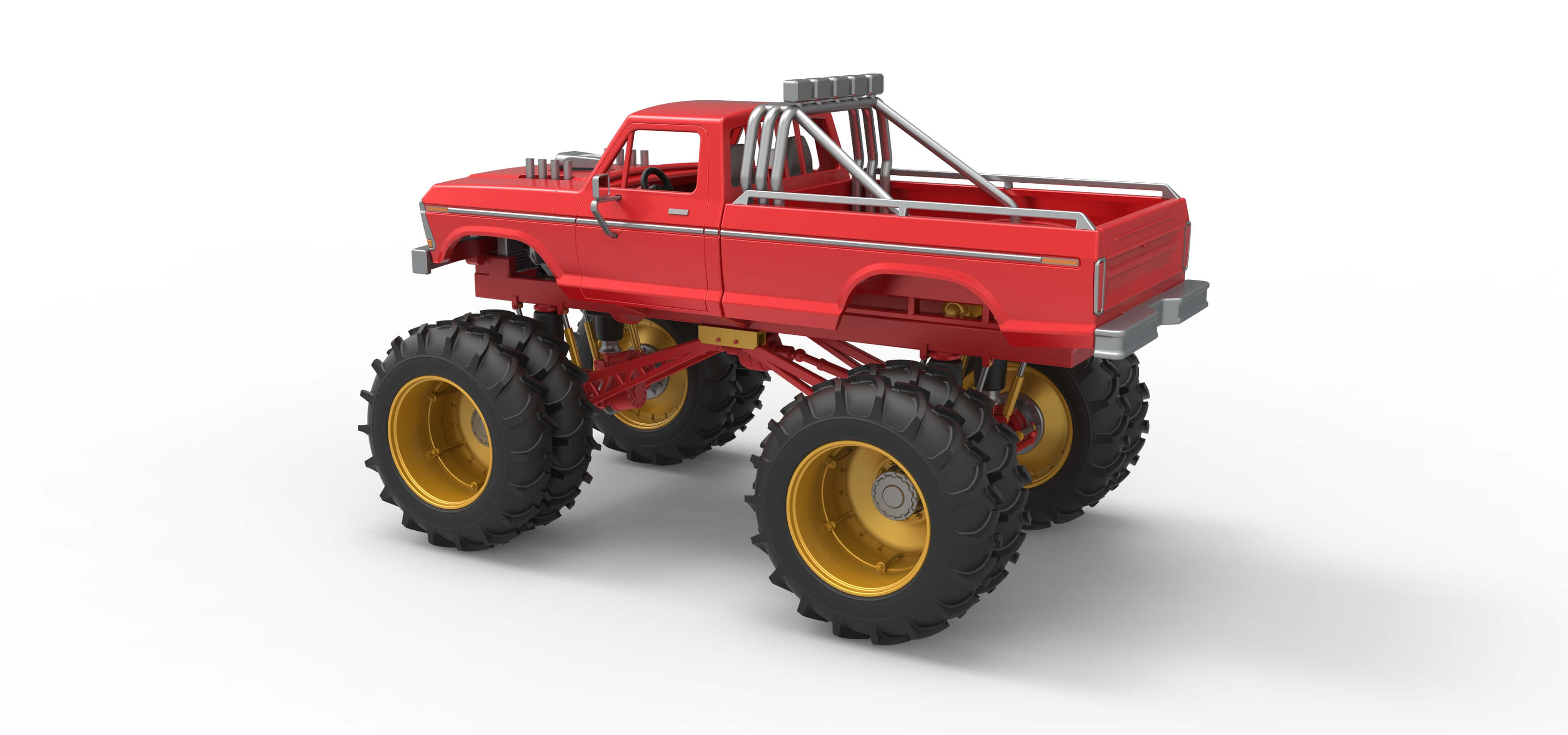 Vintage Monster Truck with Double Wheels Scale 1:25 3D Model