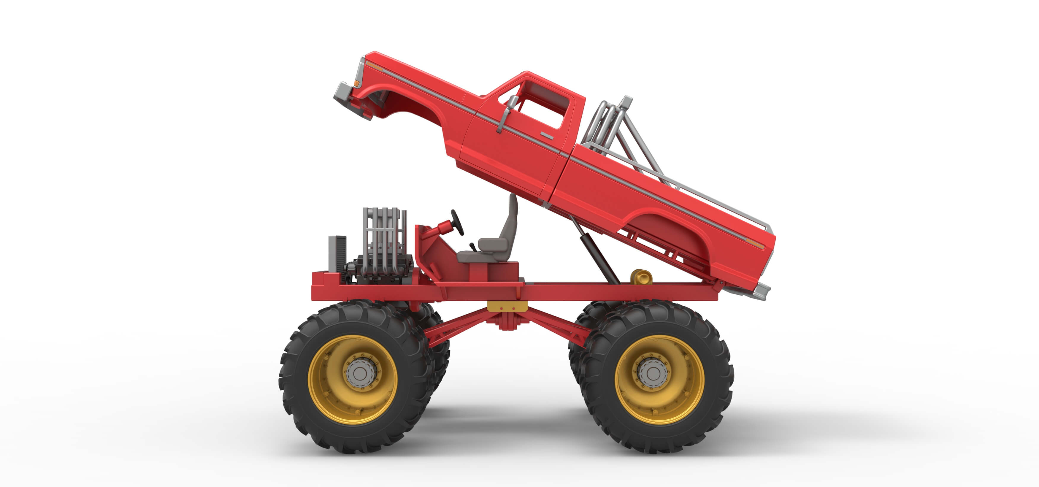 Vintage Monster Truck with Double Wheels Scale 1:25 3D Model
