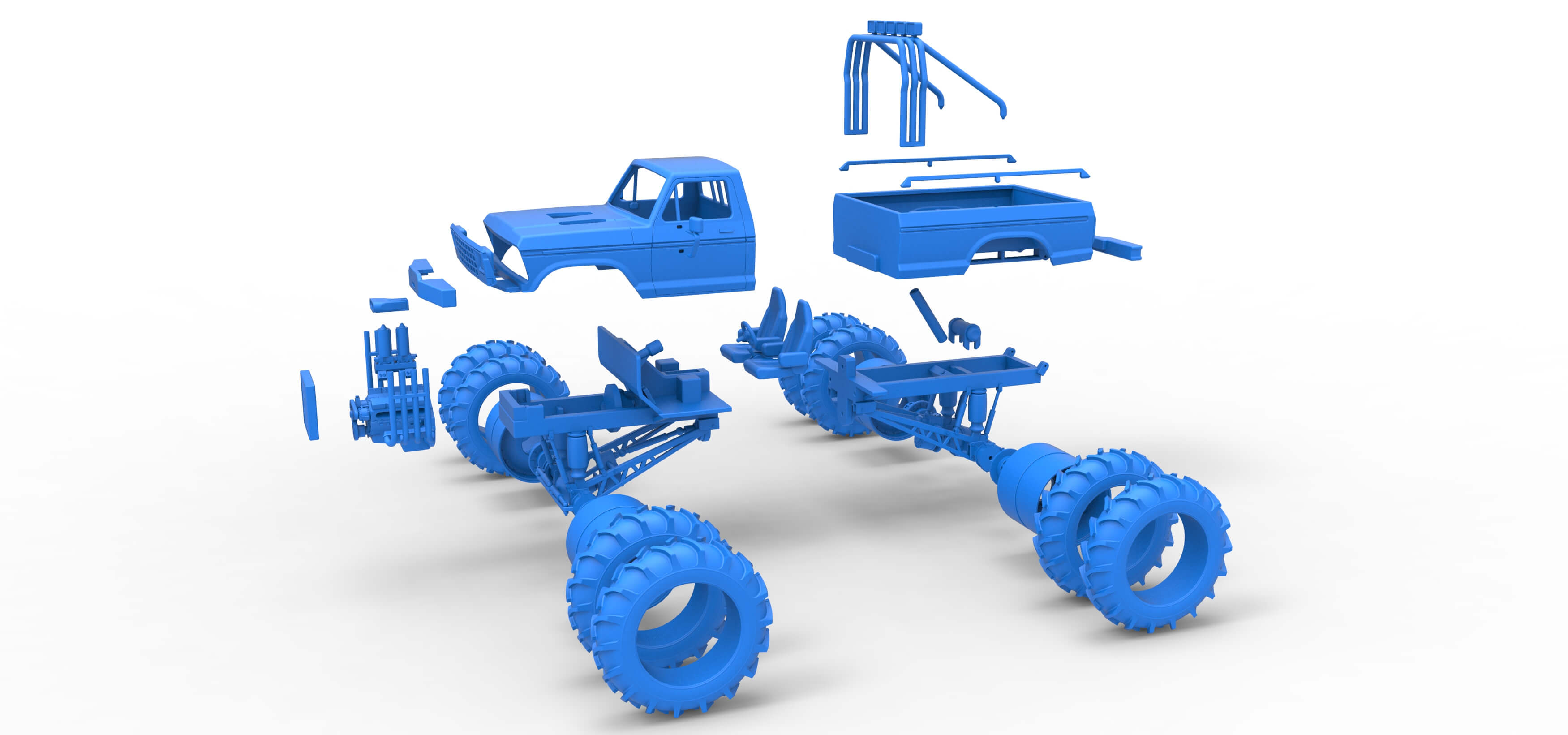 Vintage Monster Truck with Double Wheels Scale 1:25 3D Model